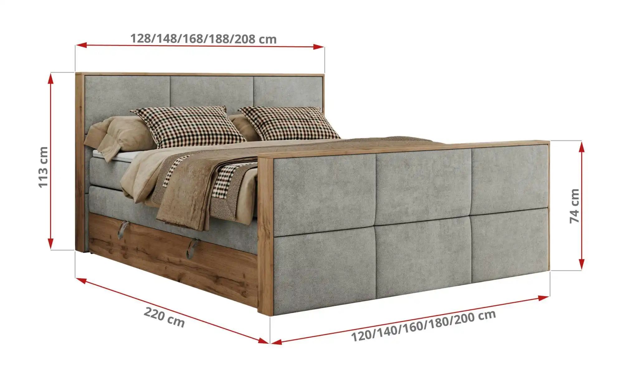 Boxspringbett mit Bettkasten Albero 2 King ¦ grau ¦ Maße (cm): B: 188 H: 11 günstig online kaufen