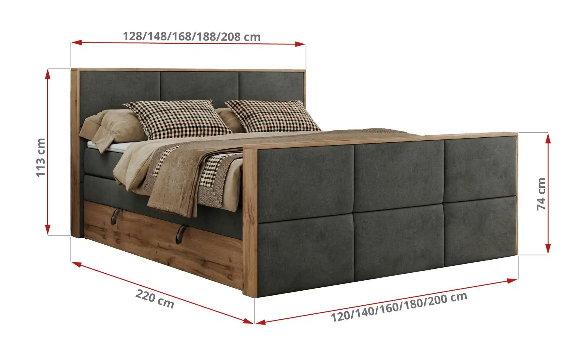 Boxspringbett mit Bettkasten Albero 2 King ¦ grau ¦ Maße (cm): B: 168 H: 11 günstig online kaufen