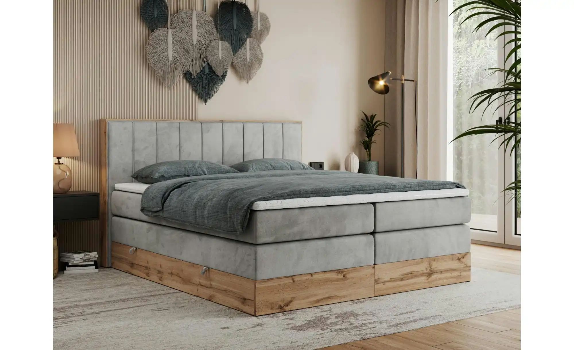 Boxspringbett mit Bettkasten Bellissimo King ¦ grau ¦ Maße (cm): B: 208 H: günstig online kaufen