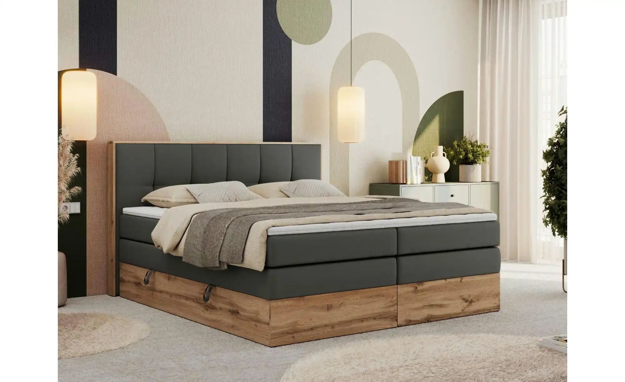 Boxspringbett mit Bettkasten Albero 1 King ¦ grau ¦ Maße (cm): B: 128 H: 11 günstig online kaufen