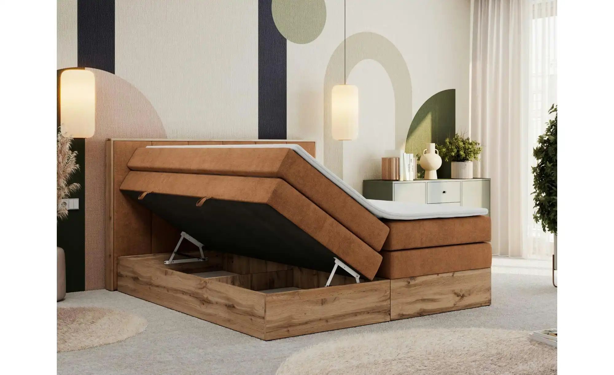 Boxspringbett mit Bettkasten Albero 1 King ¦ orange ¦ Maße (cm): B: 148 H: günstig online kaufen