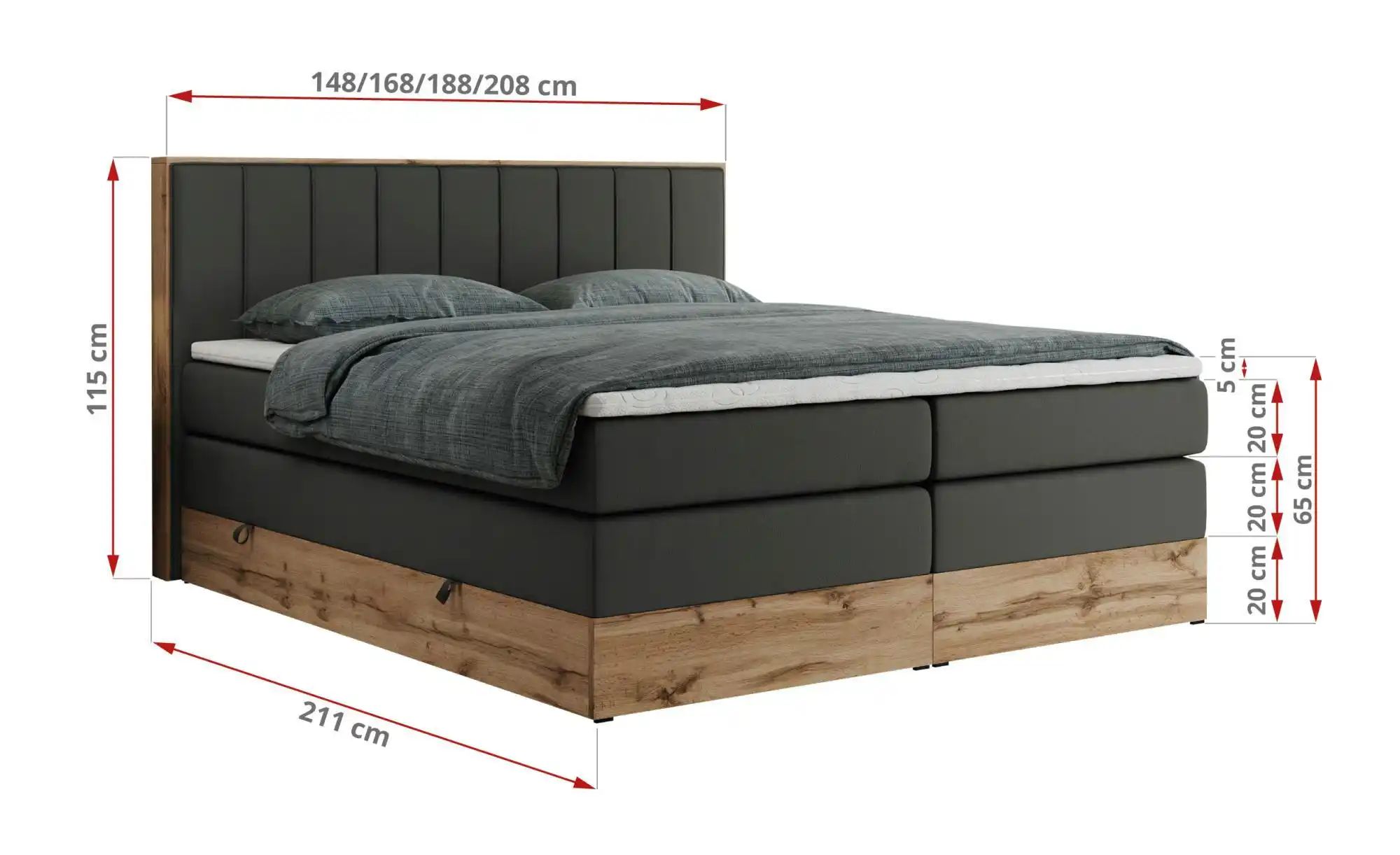Boxspringbett mit Bettkasten Bellissimo King ¦ grau ¦ Maße (cm): B: 188 H: günstig online kaufen