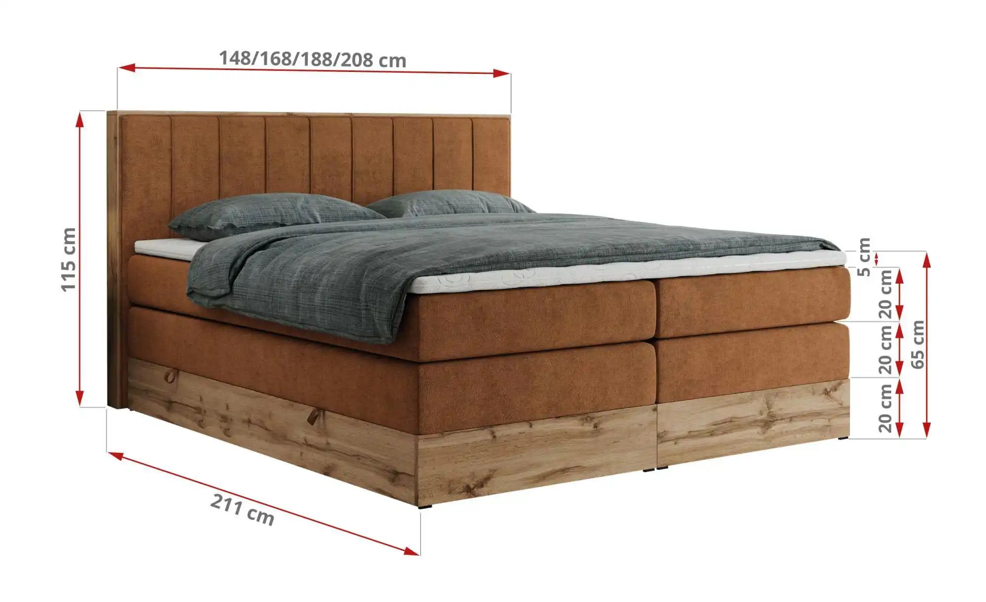 Thumbnail - Boxspringbett mit Bettkasten Bellissimo King ¦ orange ¦ Maße (cm): B: 168 H: 115 Betten > Boxspringbetten - Höffner