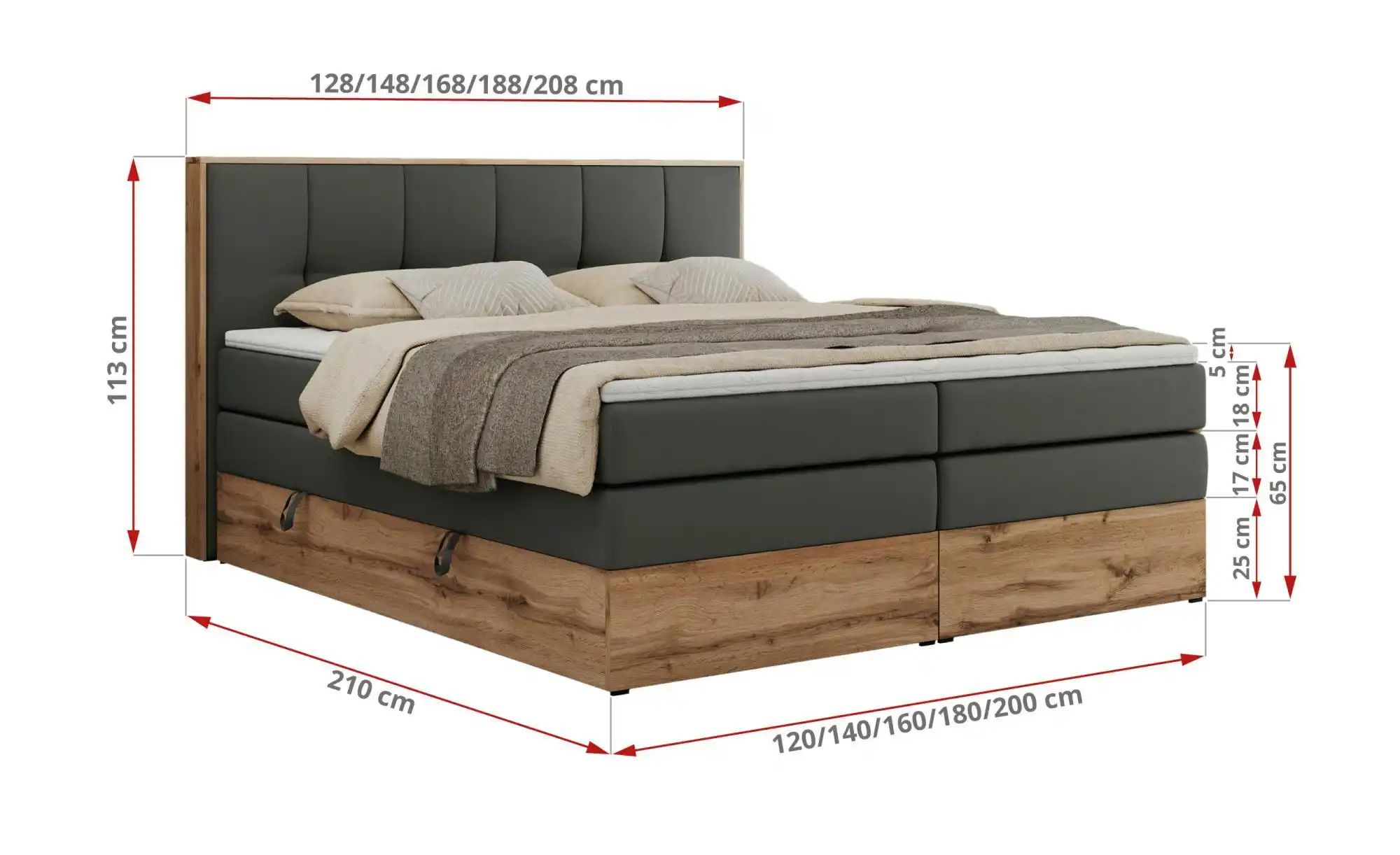 Boxspringbett mit Bettkasten Albero 1 King ¦ grau ¦ Maße (cm): B: 188 H: 11 günstig online kaufen
