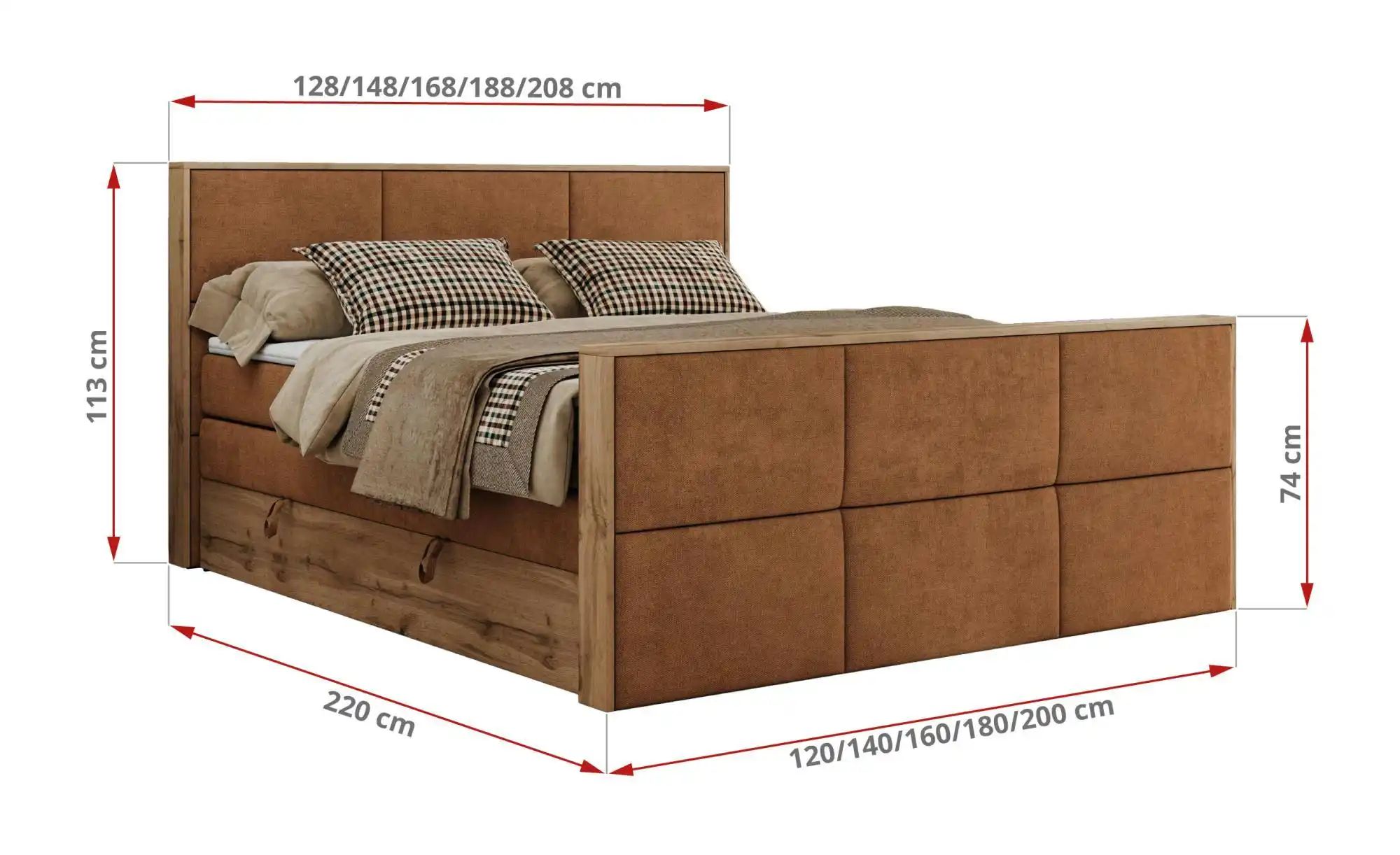 Boxspringbett mit Bettkasten Albero 2 King ¦ orange ¦ Maße (cm): B: 128 H: günstig online kaufen