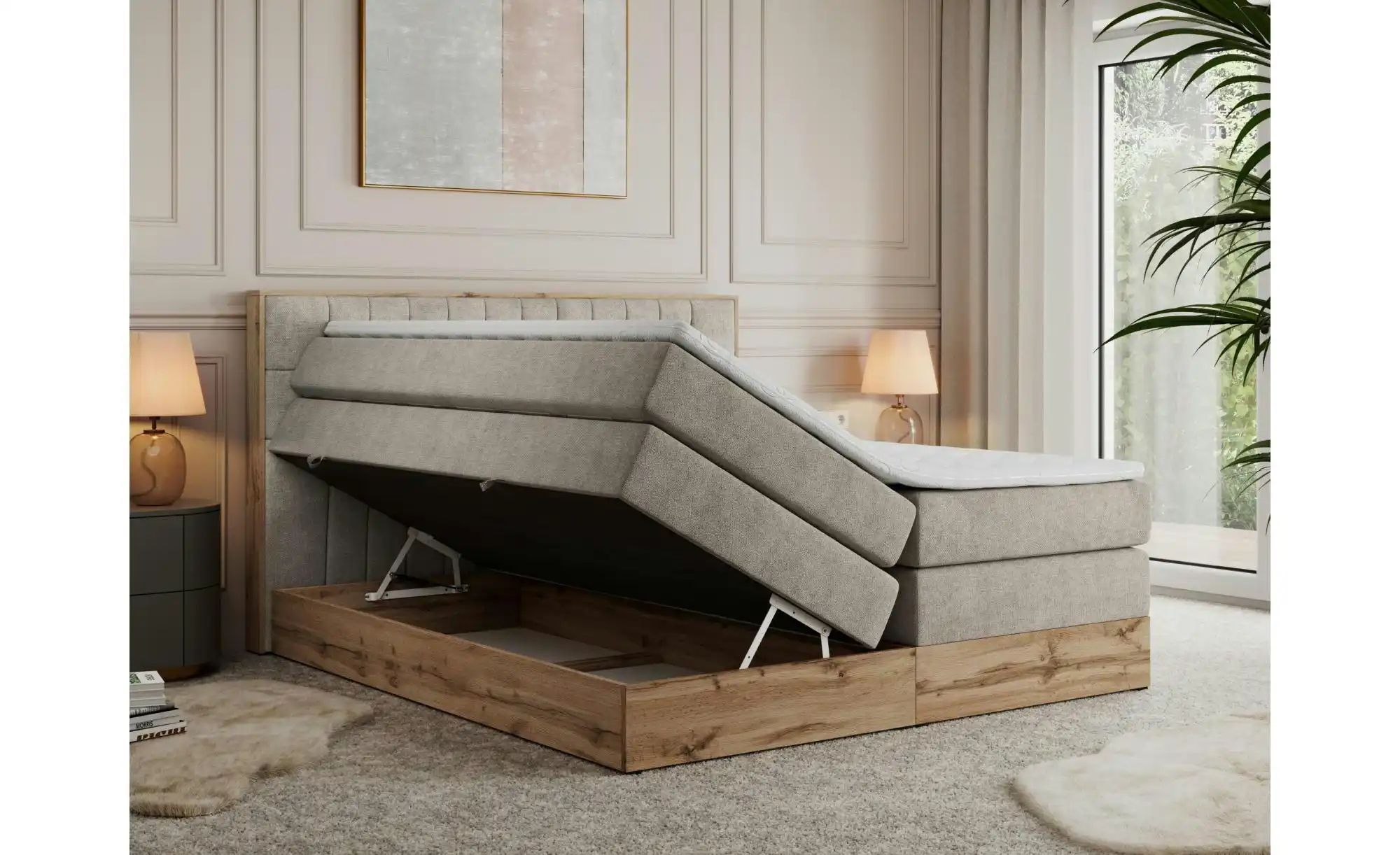Boxspringbett mit Bettkasten Amore King ¦ beige ¦ Maße (cm): B: 148 H: 115 günstig online kaufen