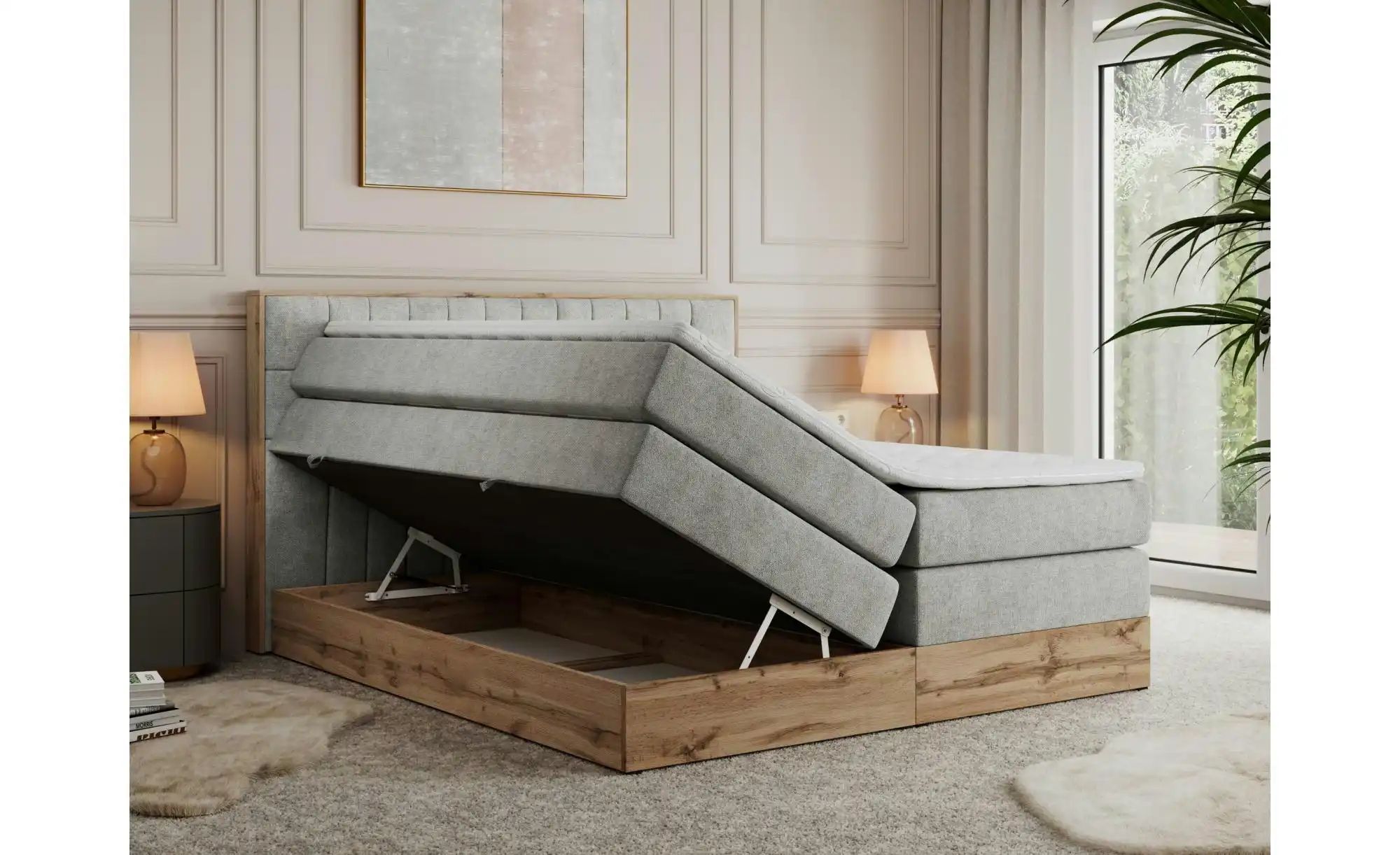 Boxspringbett mit Bettkasten Amore King ¦ grau ¦ Maße (cm): B: 148 H: 115 B günstig online kaufen