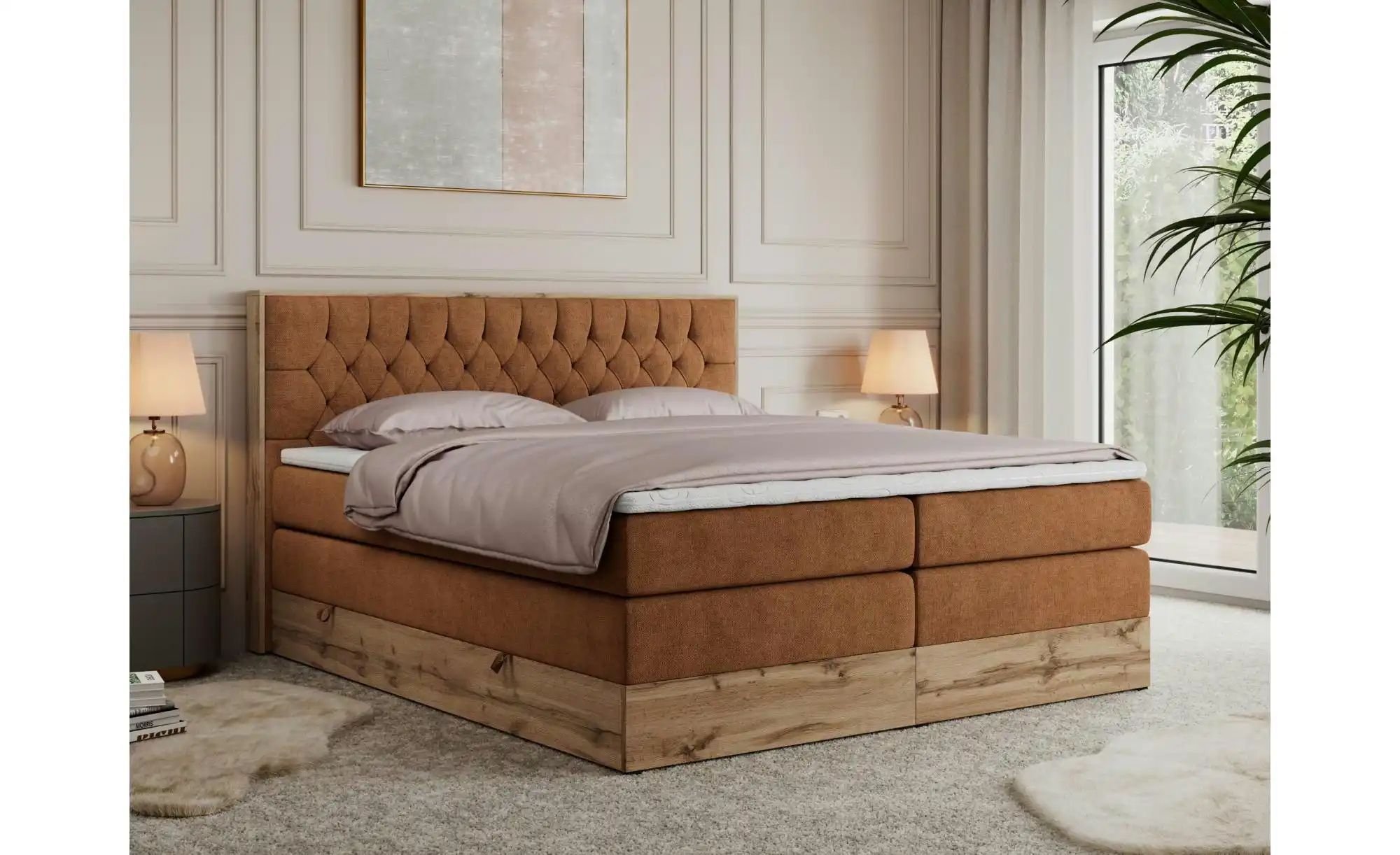 Boxspringbett mit Bettkasten Amore King ¦ orange ¦ Maße (cm): B: 148 H: 115 günstig online kaufen