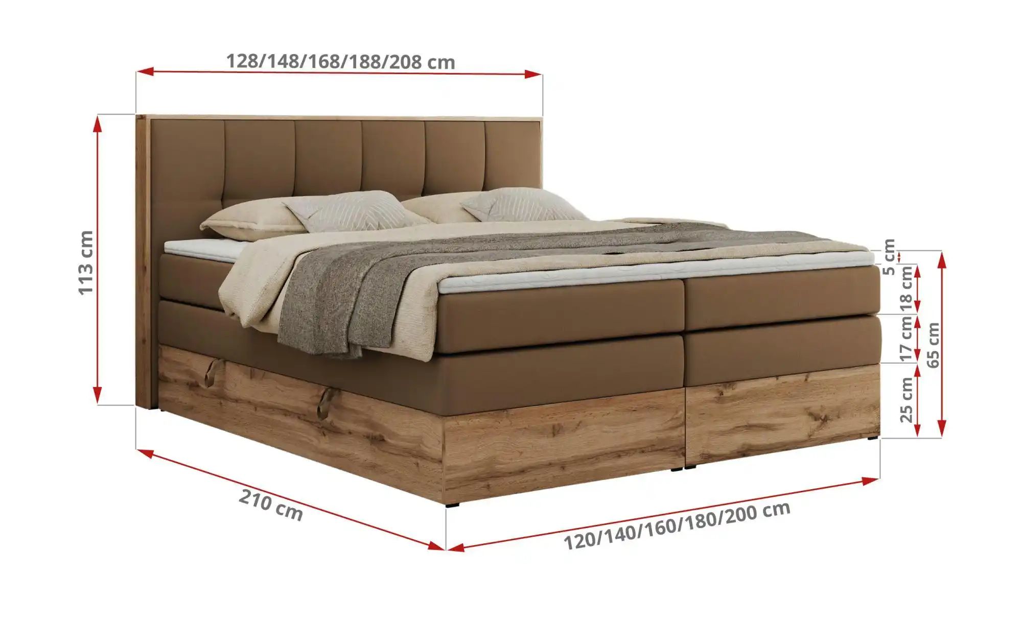 Boxspringbett mit Bettkasten Albero 1 King ¦ braun ¦ Maße (cm): B: 148 H: 1 günstig online kaufen