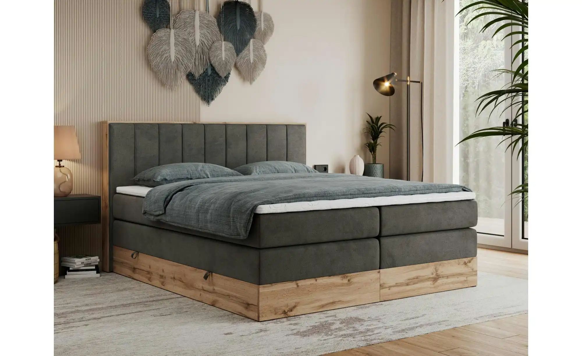 Boxspringbett mit Bettkasten Bellissimo King ¦ grau ¦ Maße (cm): B: 148 H: günstig online kaufen