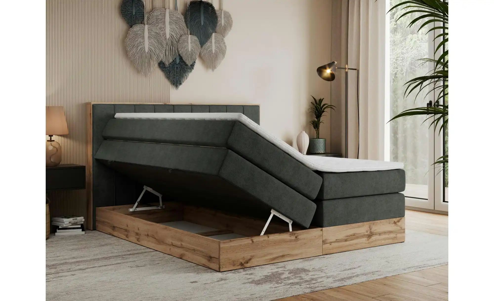 Boxspringbett mit Bettkasten Bellissimo King ¦ grau ¦ Maße (cm): B: 188 H: günstig online kaufen
