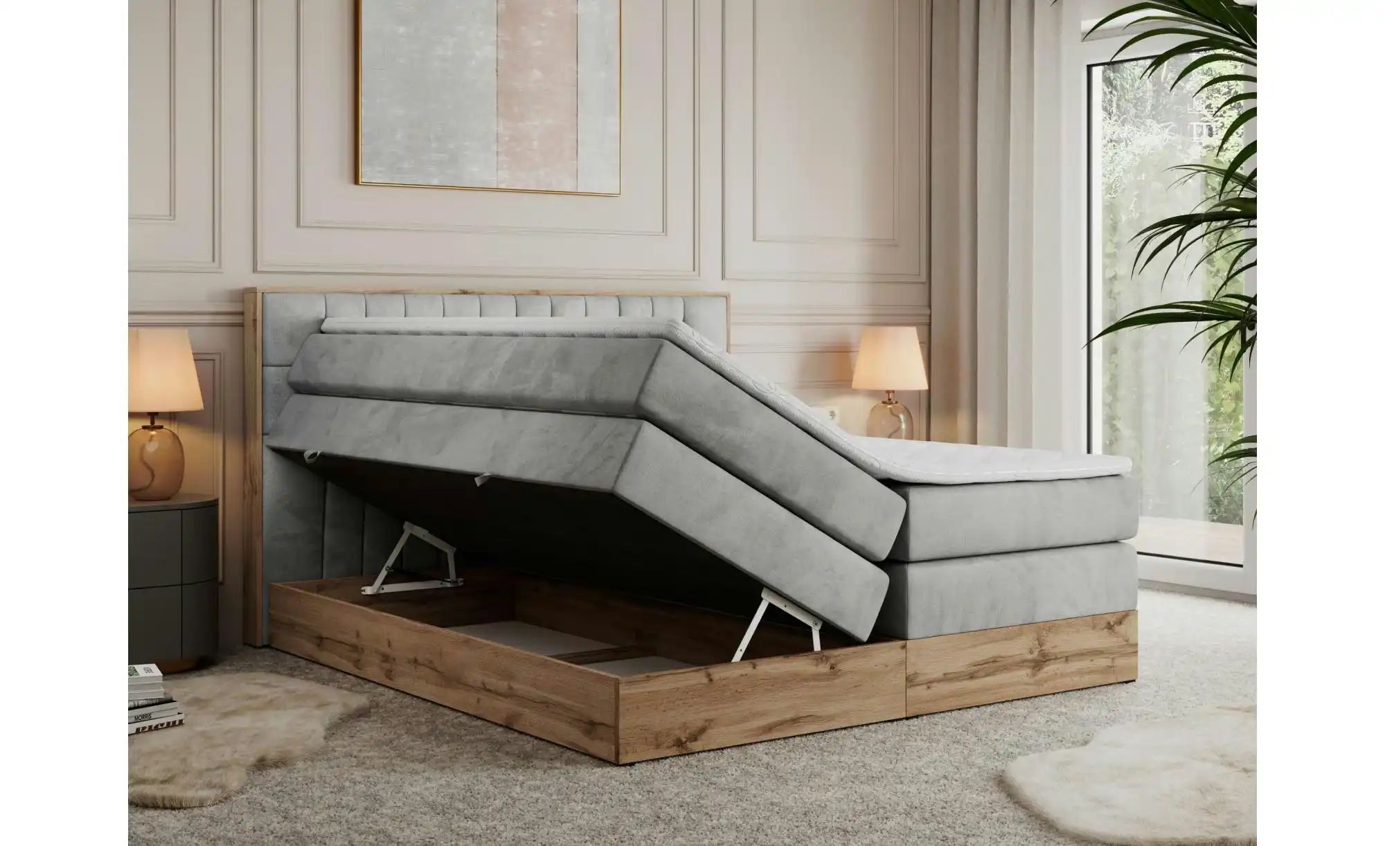 Boxspringbett mit Bettkasten Amore King ¦ grau ¦ Maße (cm): B: 168 H: 115 B günstig online kaufen