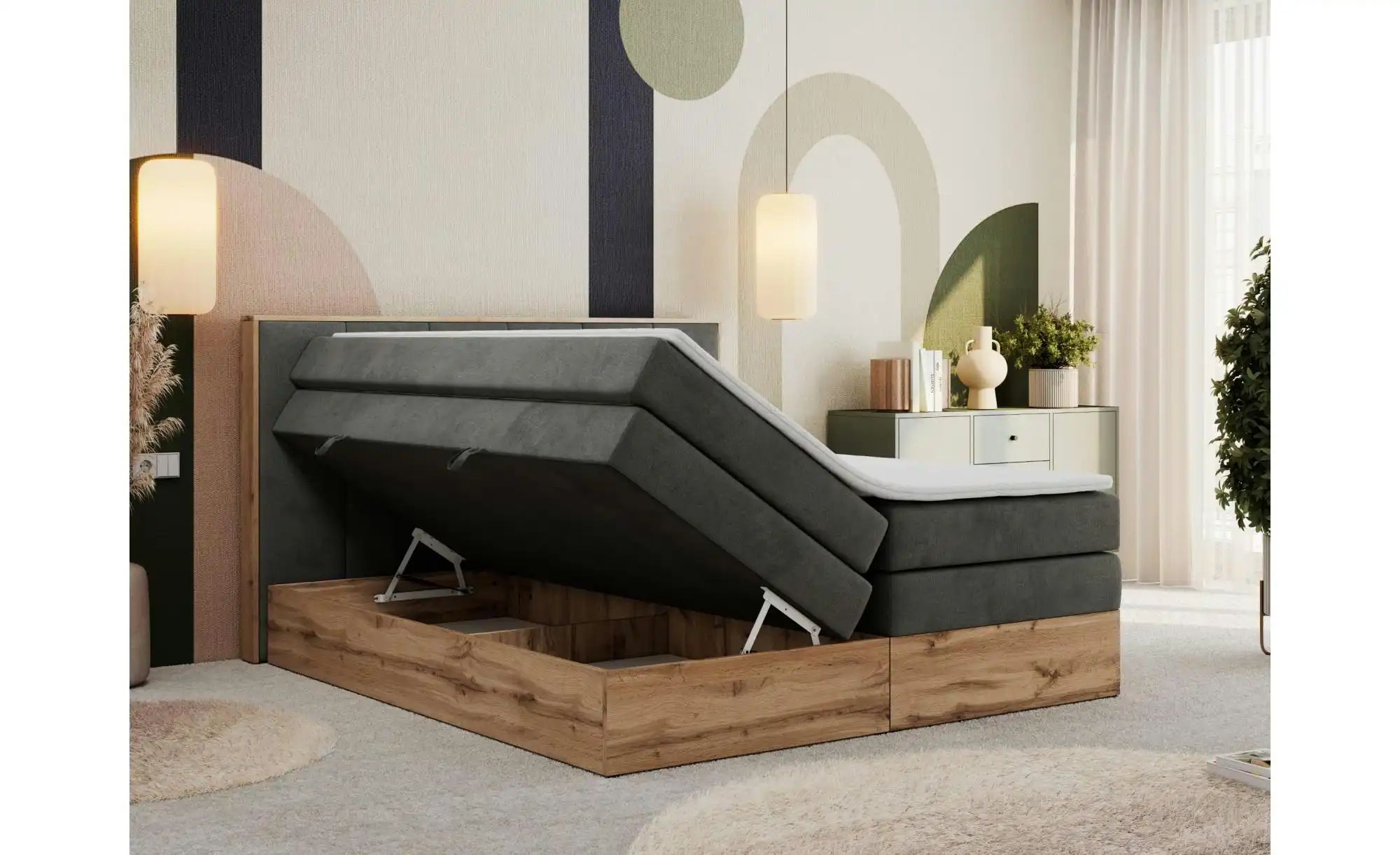 Boxspringbett mit Bettkasten Albero 1 King ¦ grau ¦ Maße (cm): B: 208 H: 11 günstig online kaufen