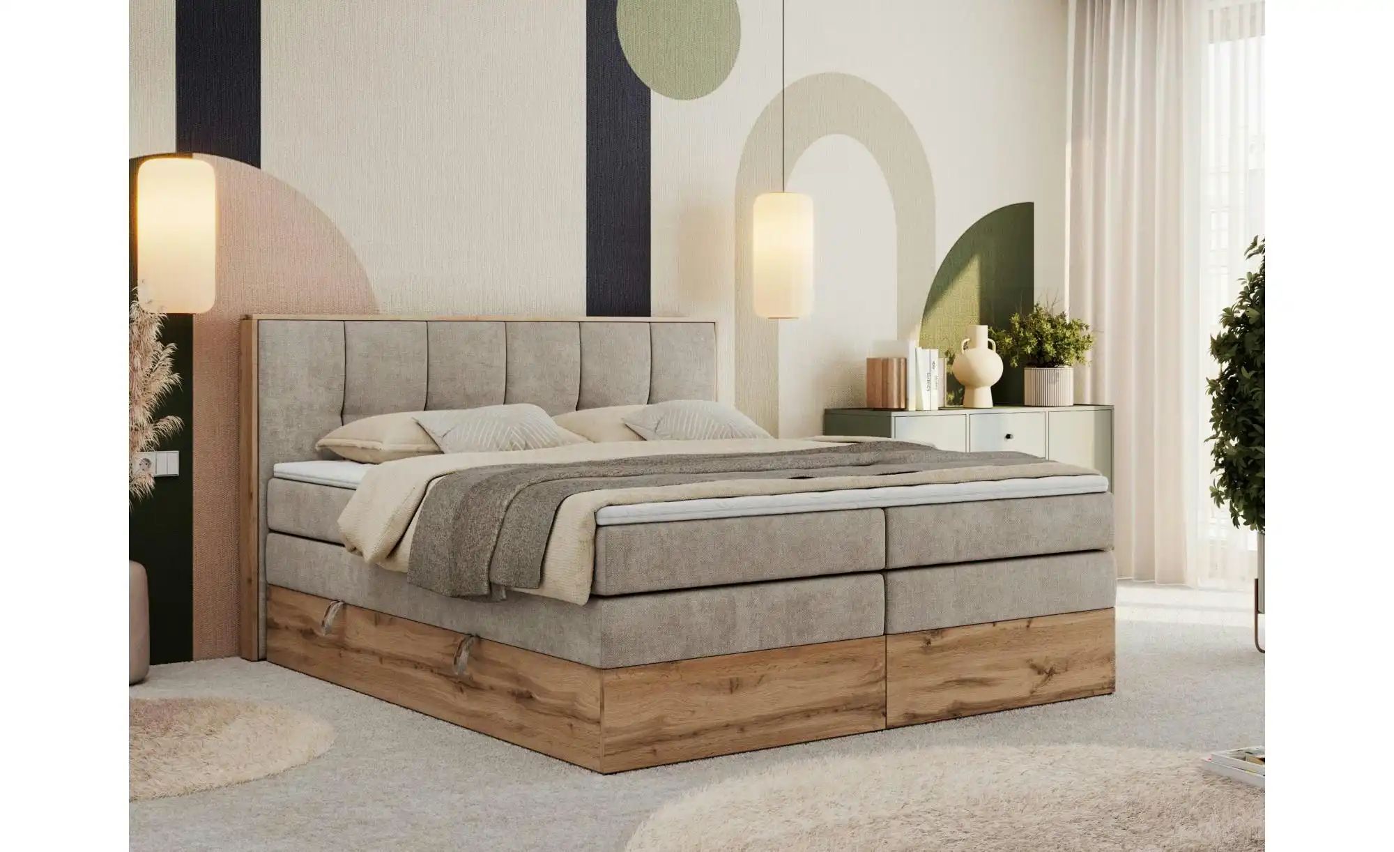 Thumbnail - Boxspringbett mit Bettkasten Albero 1 King ¦ beige ¦ Maße (cm): B: 188 H: 113 Betten > Boxspringbetten - Höffner