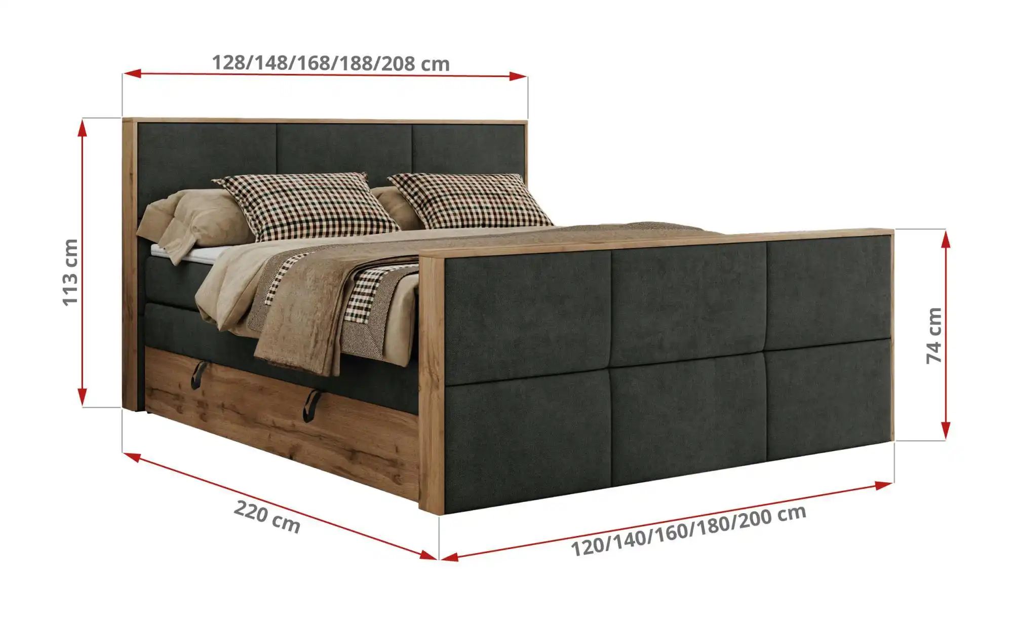 Boxspringbett mit Bettkasten Albero 2 King ¦ grau ¦ Maße (cm): B: 128 H: 11 günstig online kaufen