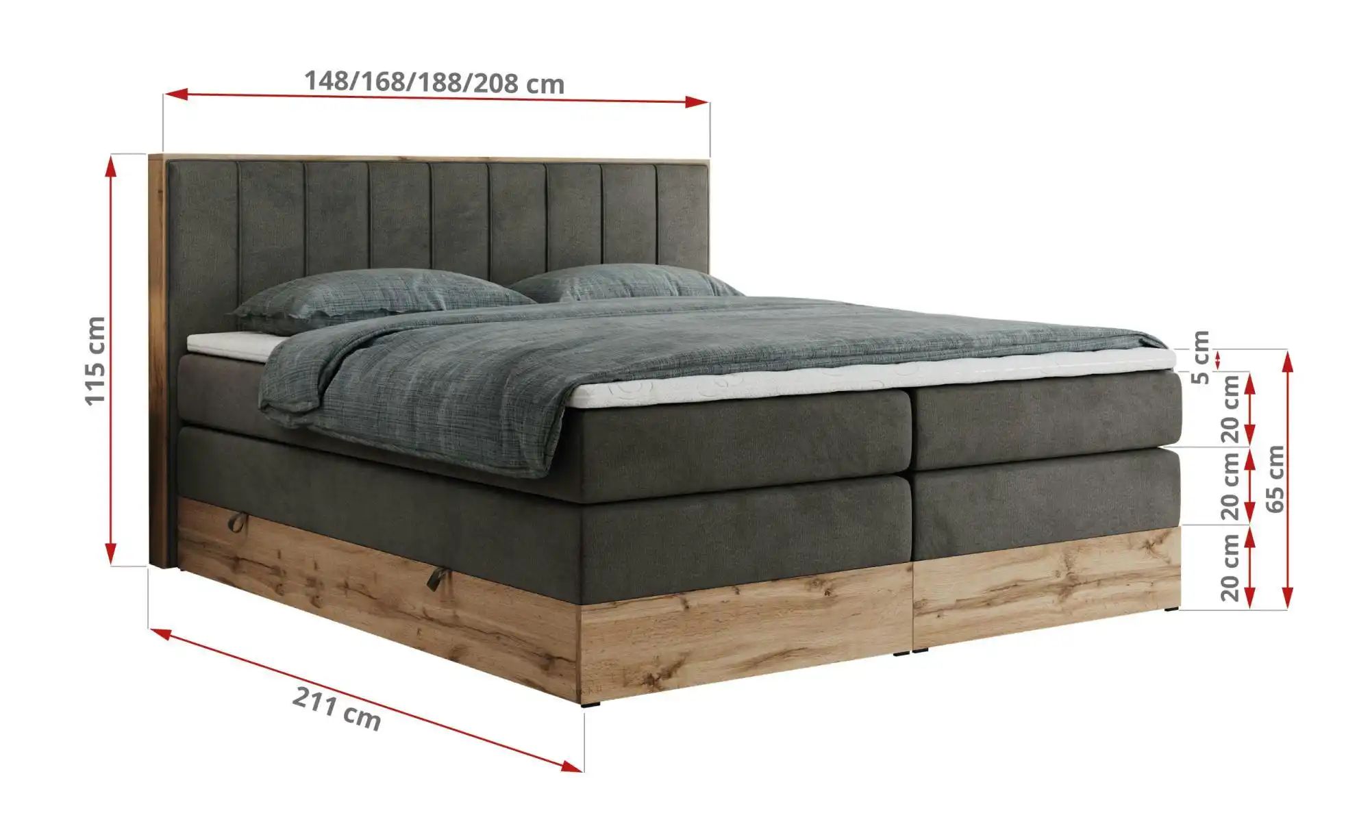 Thumbnail - Boxspringbett mit Bettkasten Bellissimo King ¦ grau ¦ Maße (cm): H: 115 Betten > Boxspringbetten - Höffner