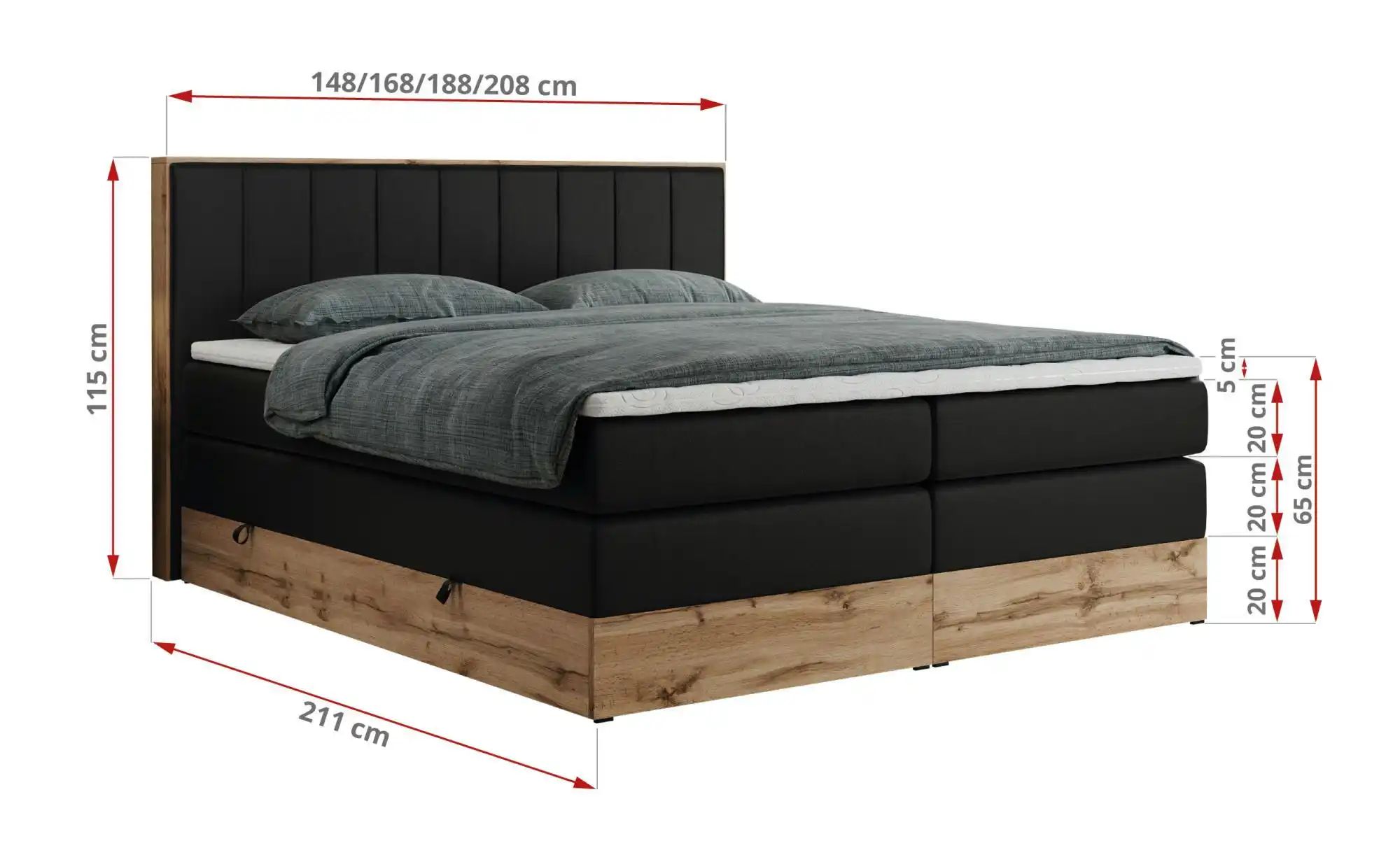 Boxspringbett mit Bettkasten Bellissimo King ¦ schwarz ¦ Maße (cm): H: 115 günstig online kaufen