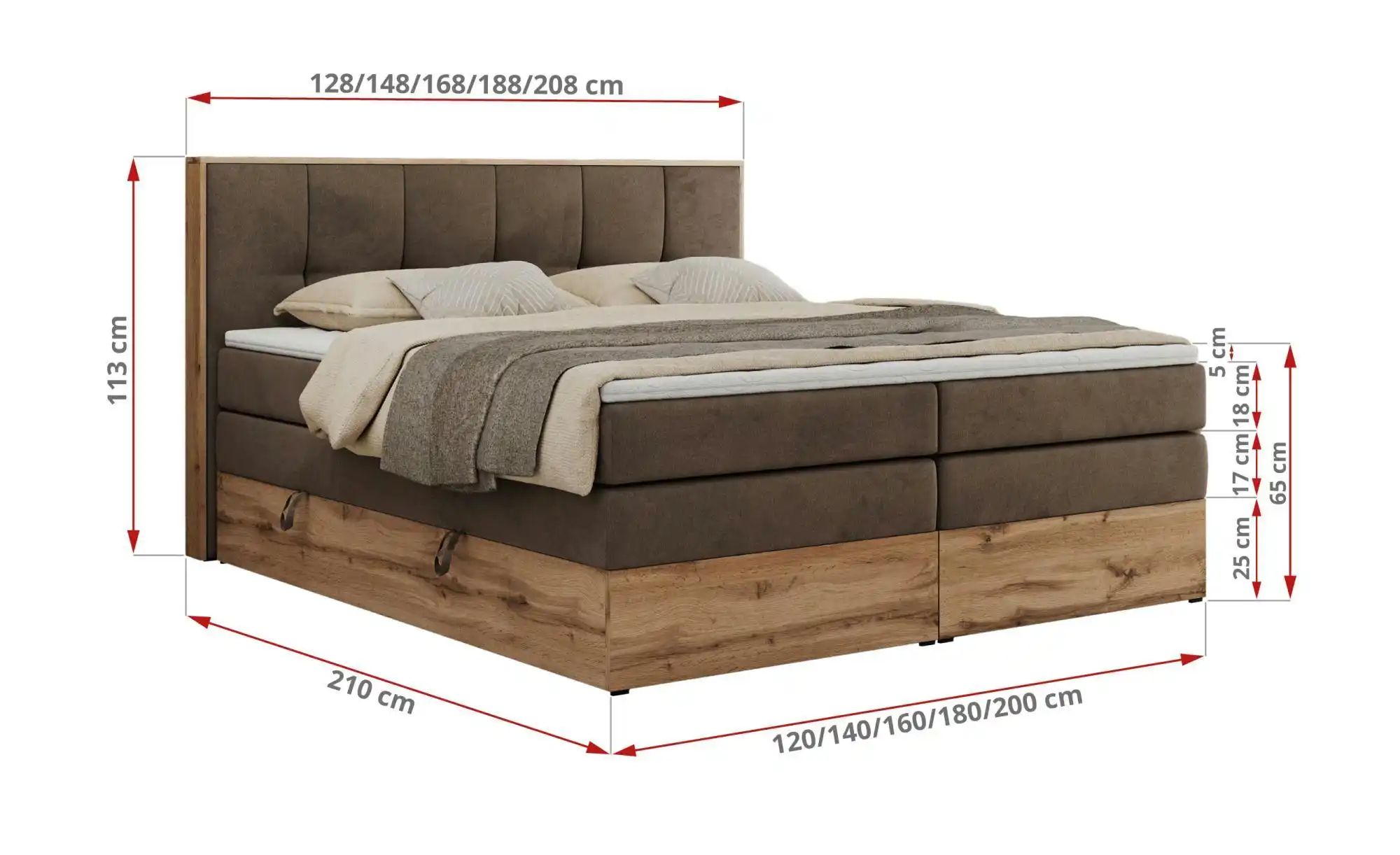 Thumbnail - Boxspringbett mit Bettkasten Albero 1 King ¦ braun ¦ Maße (cm): B: 188 H: 113 Betten > Boxspringbetten - Höffner