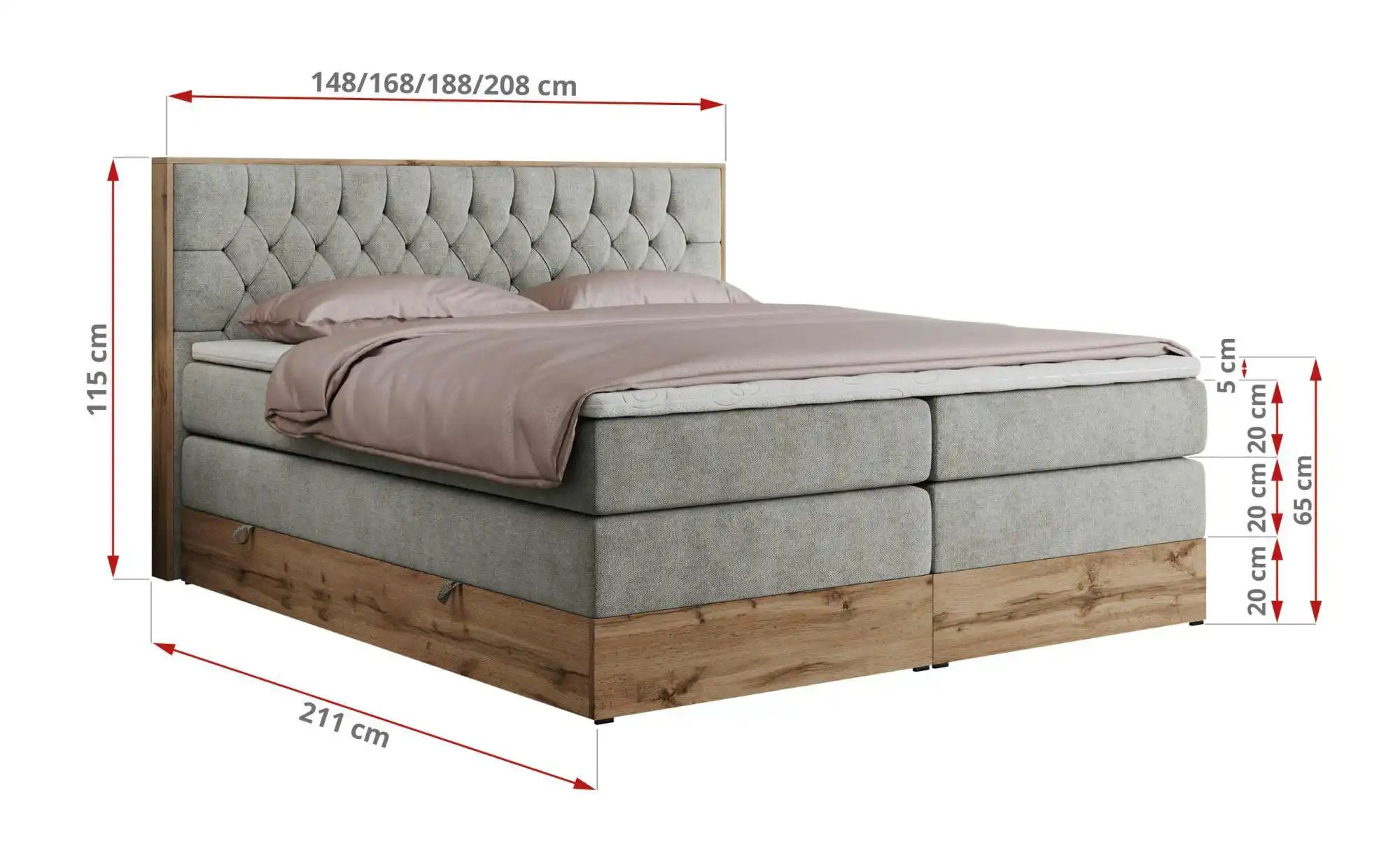 Boxspringbett mit Bettkasten Amore King ¦ grau ¦ Maße (cm): H: 115 Betten > günstig online kaufen