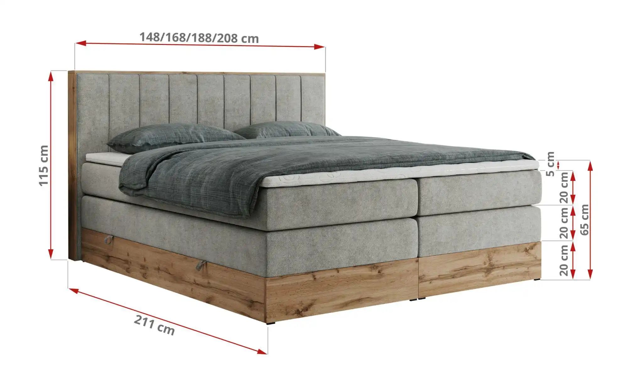 Thumbnail - Boxspringbett mit Bettkasten Bellissimo King ¦ grau ¦ Maße (cm): B: 208 H: 115 Betten > Boxspringbetten - Höffner