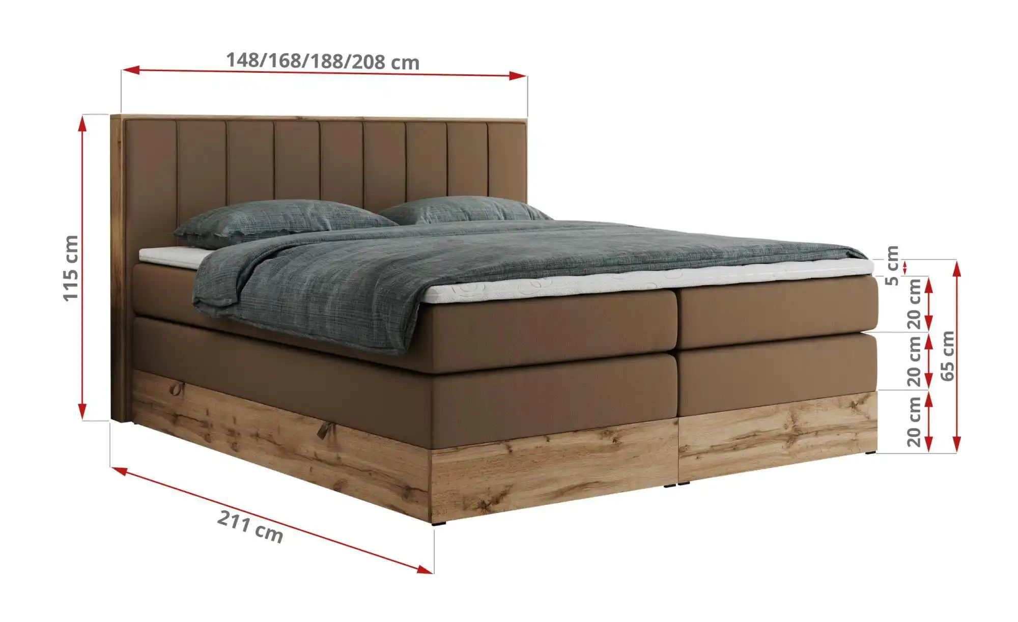 Boxspringbett mit Bettkasten Bellissimo King ¦ braun ¦ Maße (cm): H: 115 Be günstig online kaufen