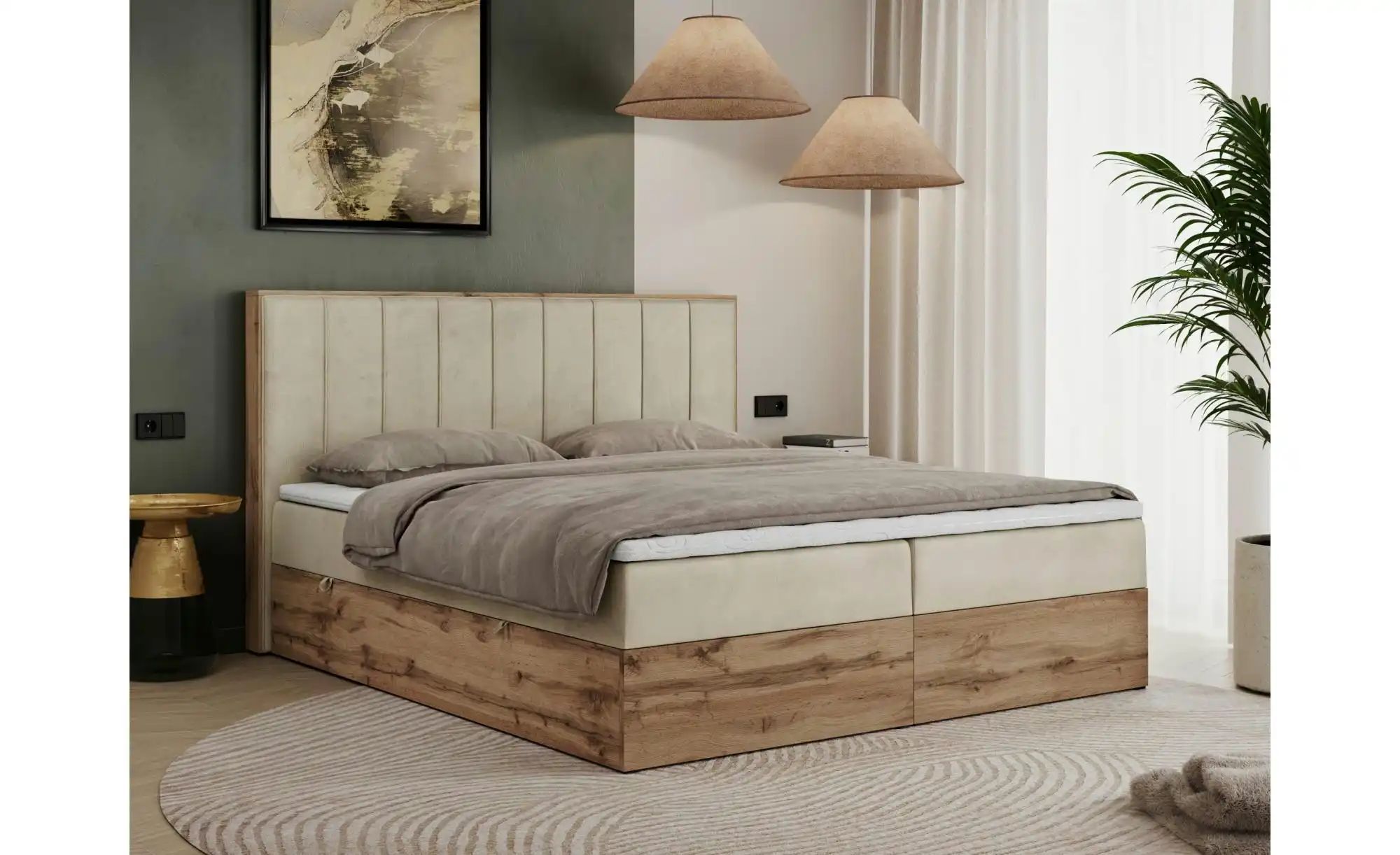 Boxbett mit Bettkasten Bellissimo ¦ beige ¦ Maße (cm): B: 208 H: 115 Betten günstig online kaufen