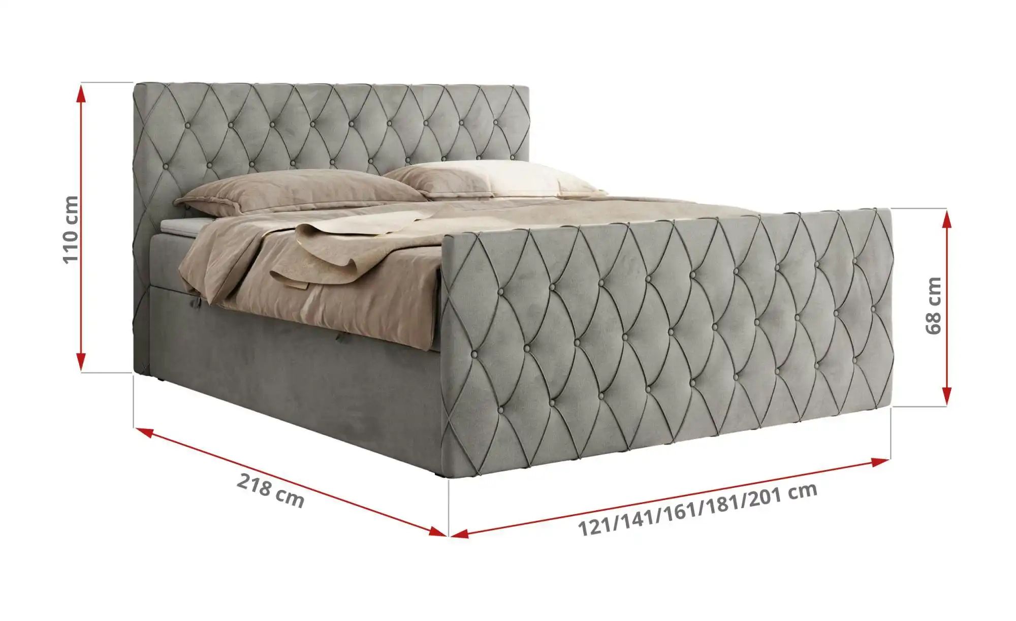 Boxspringbett mit Bettkasten Miren Duo ¦ grau ¦ Maße (cm): B: 181 H: 110 Be günstig online kaufen