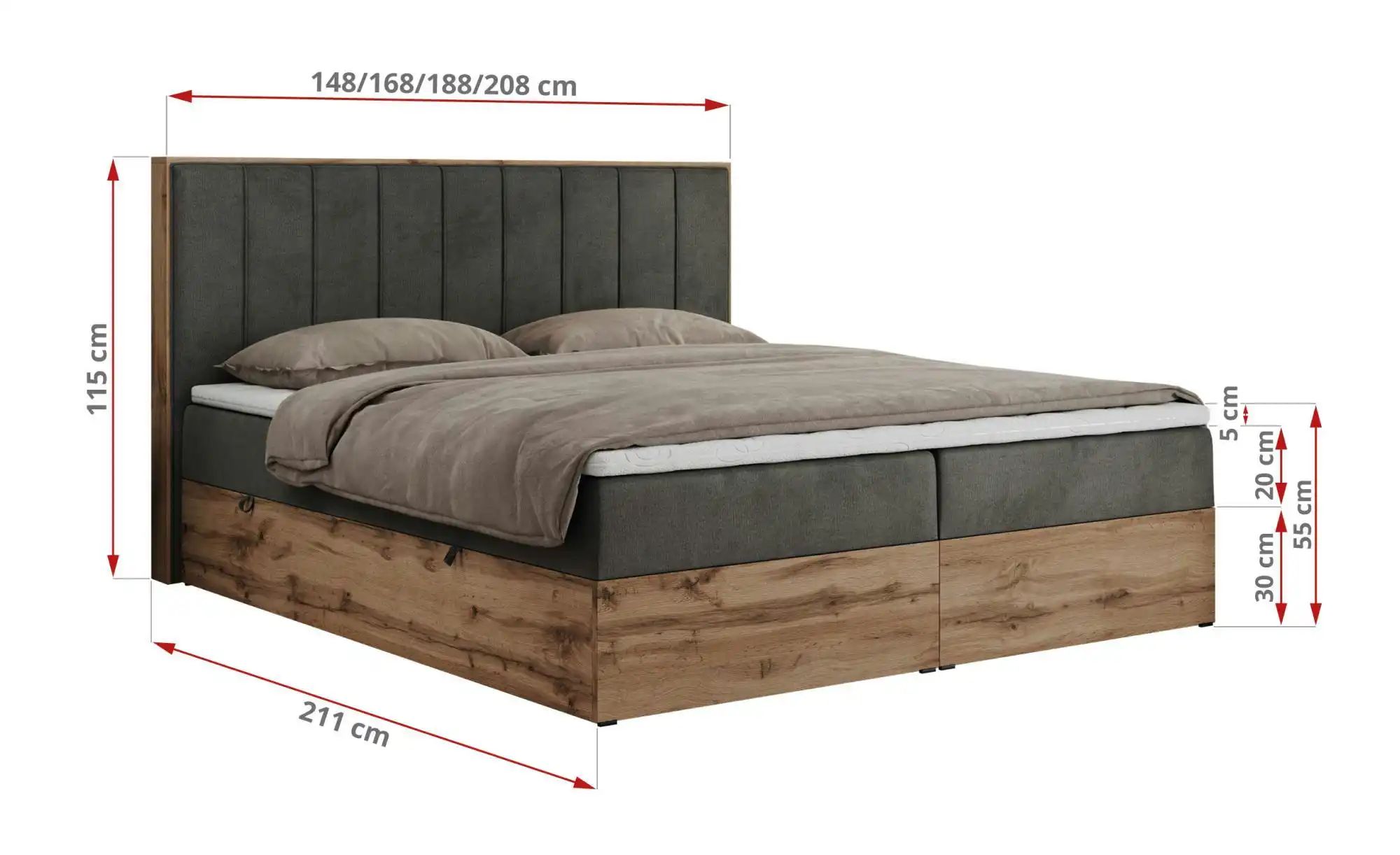 Thumbnail - Boxbett mit Bettkasten Bellissimo ¦ grau ¦ Maße (cm): B: 148 H: 115 Betten > Komfortbetten - Höffner