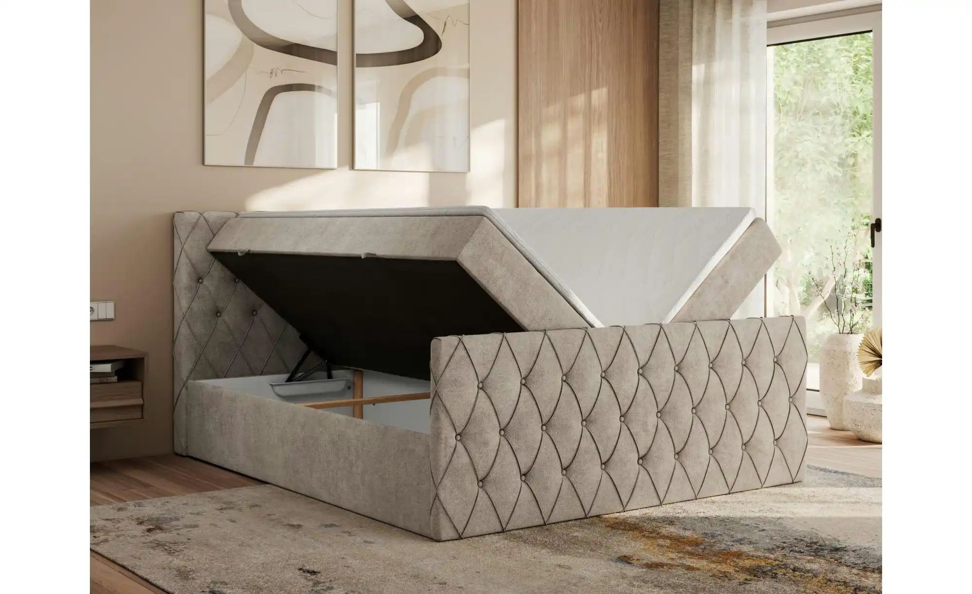 Boxspringbett mit Bettkasten Miren Duo ¦ beige ¦ Maße (cm): B: 161 H: 110 B günstig online kaufen