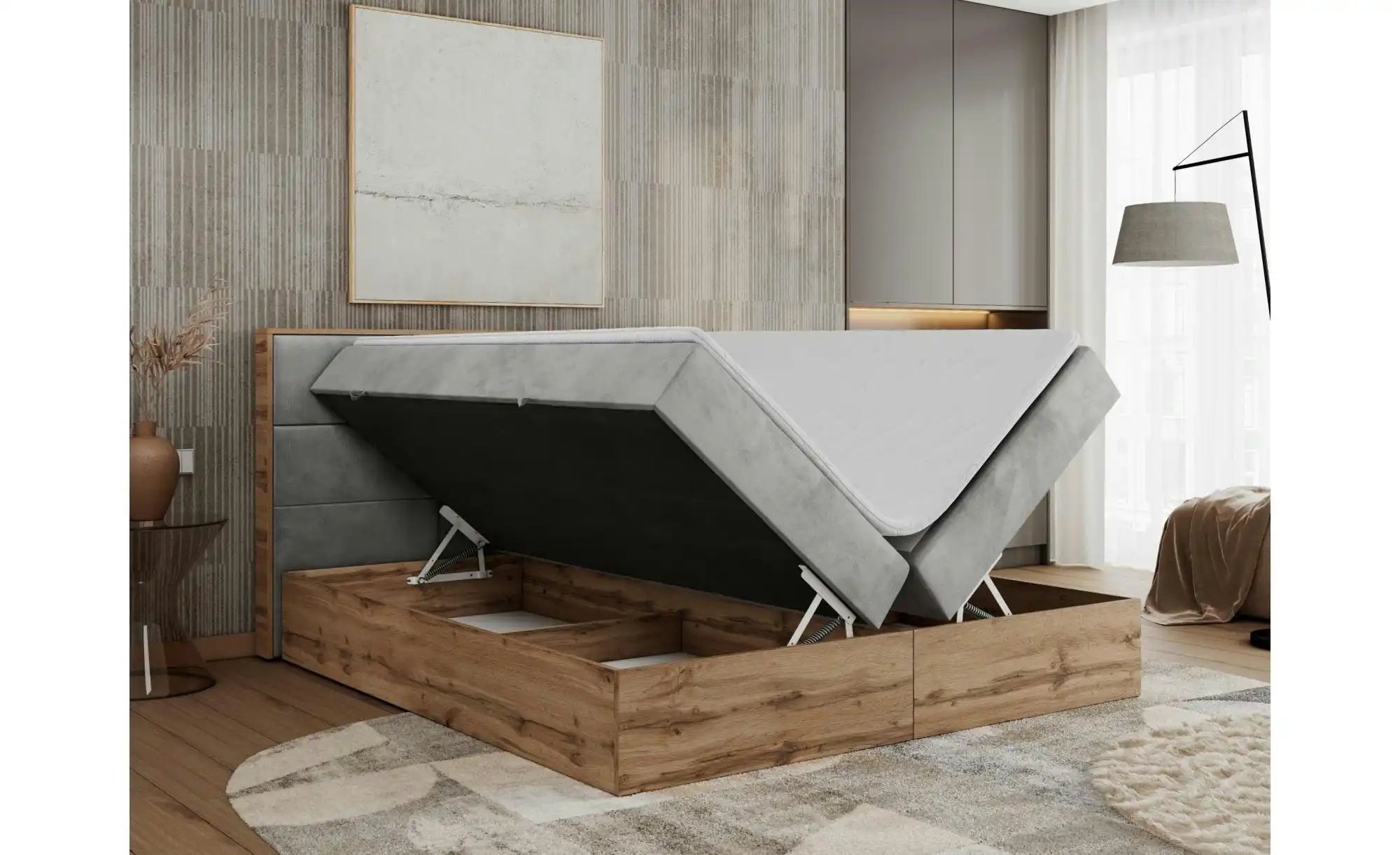 Boxbett mit Bettkasten Albero 2 ¦ grau ¦ Maße (cm): B: 128 H: 104 Betten > günstig online kaufen