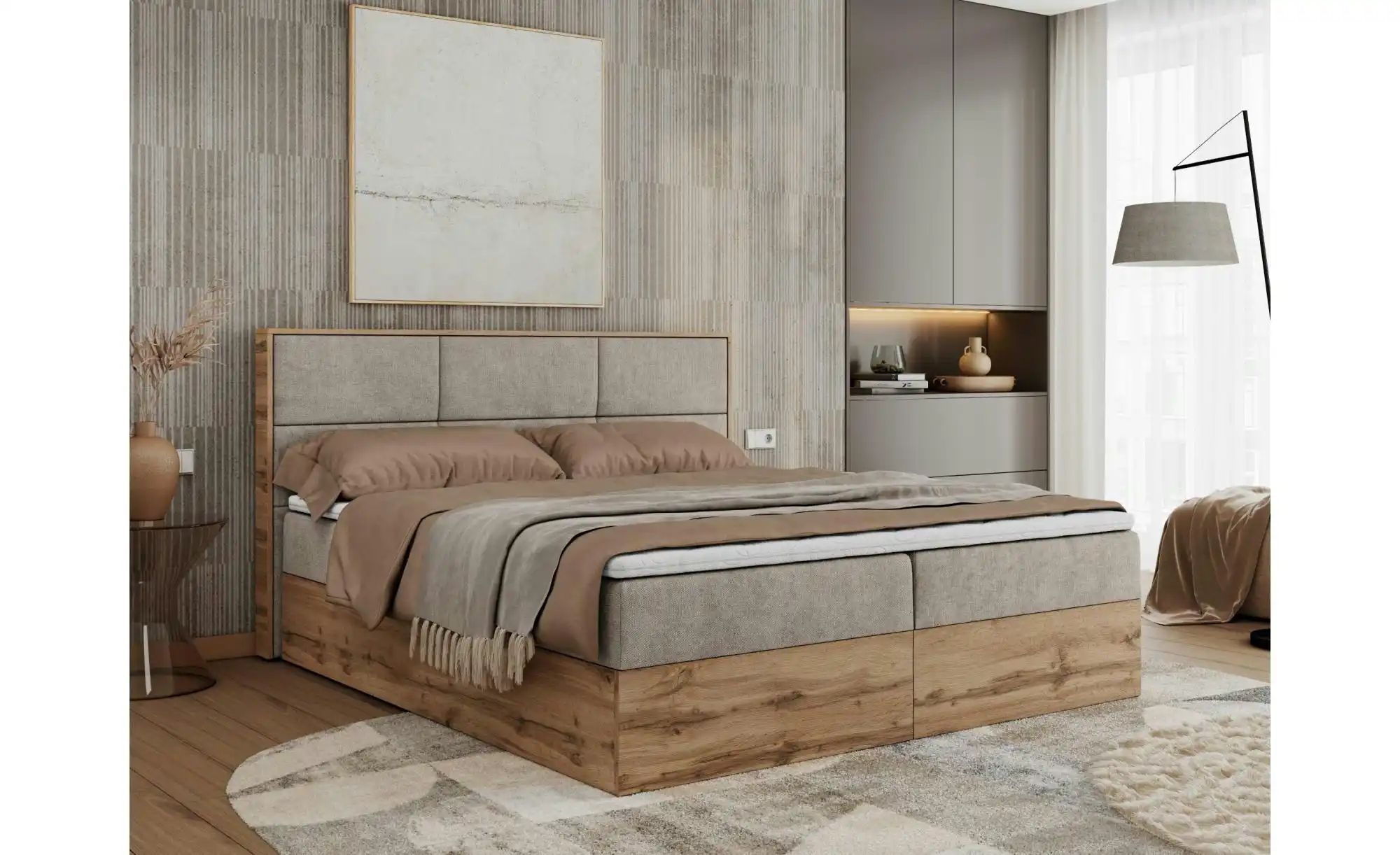 Thumbnail - Boxbett mit Bettkasten Albero 2 ¦ beige ¦ Maße (cm): B: 168 H: 104 Betten > Komfortbetten - Höffner