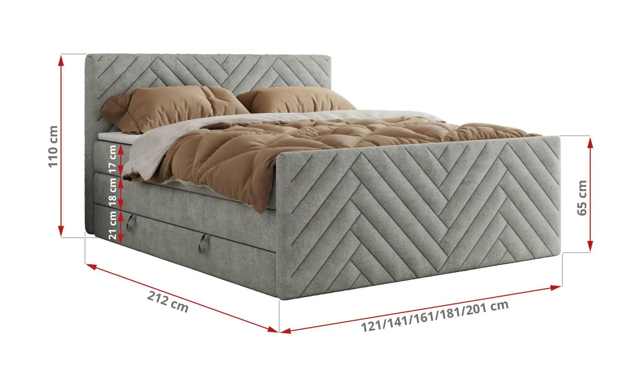 Boxspringbett mit Bettkasten Paris King Duo ¦ grau ¦ Maße (cm): B: 141 H: 1 günstig online kaufen