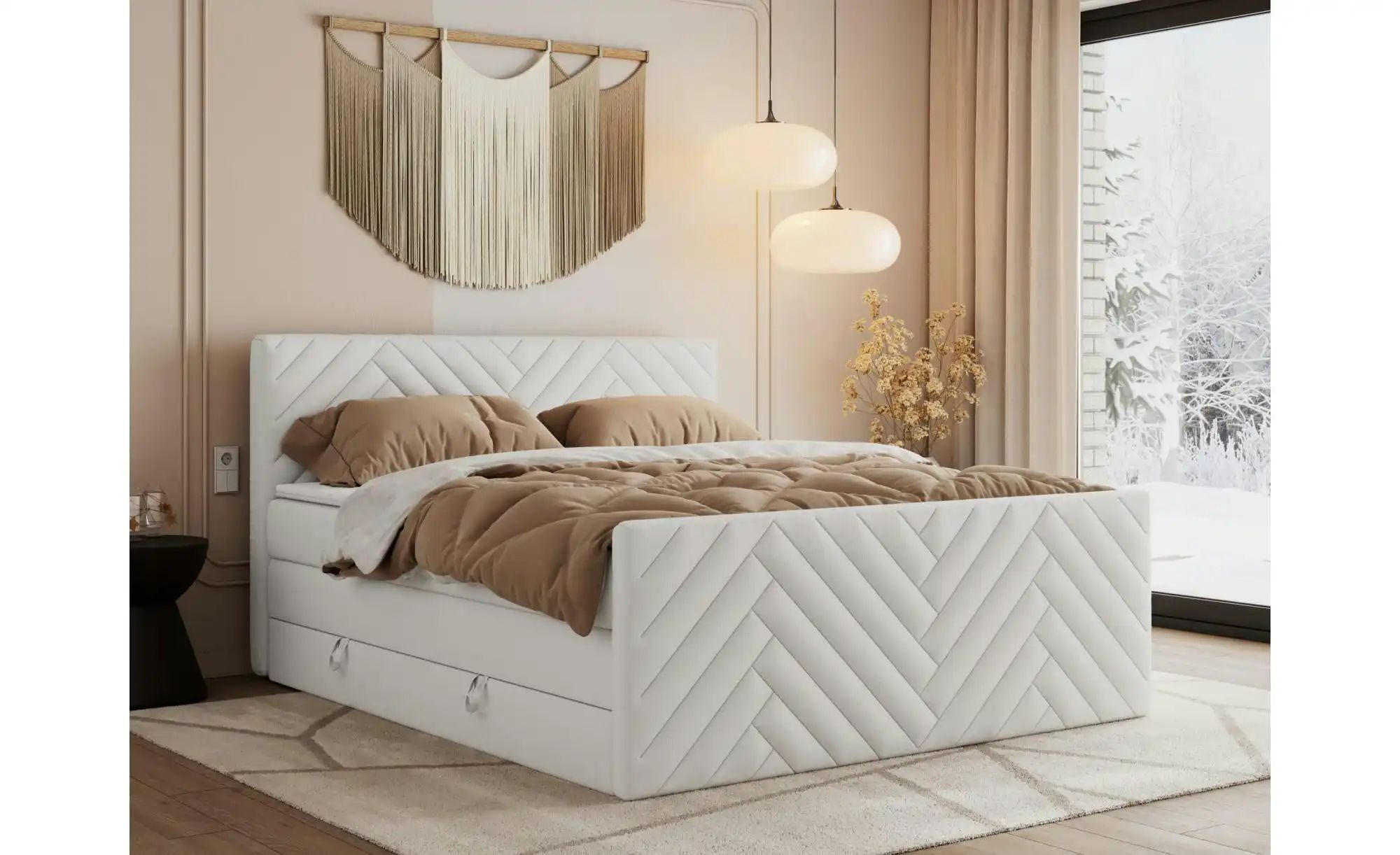 Boxspringbett mit Bettkasten Paris King Duo ¦ weiß ¦ Maße (cm): B: 201 H: 1 günstig online kaufen