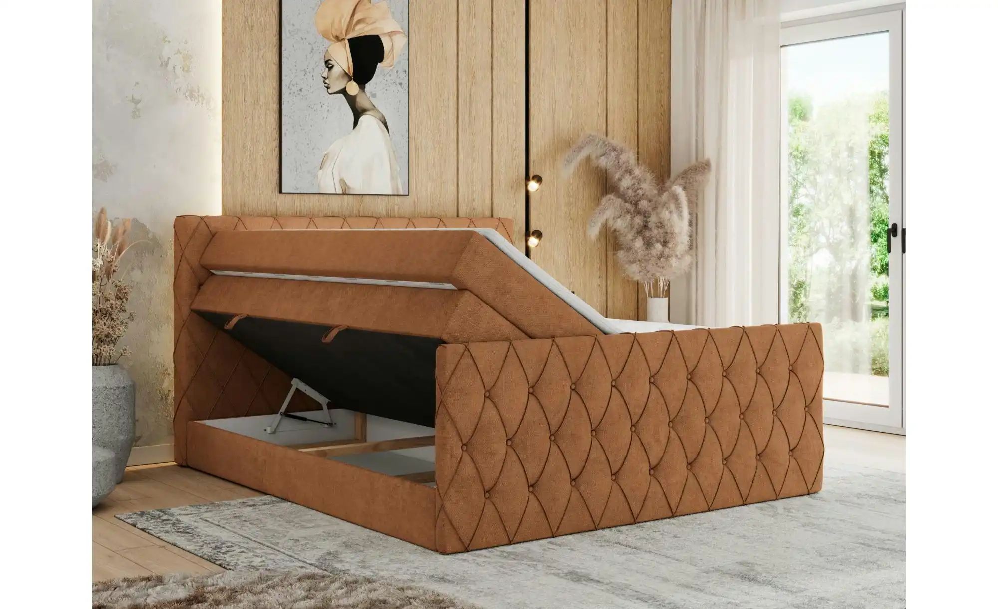 Boxspringbett mit Bettkasten Miren King Duo ¦ orange ¦ Maße (cm): B: 181 H: günstig online kaufen