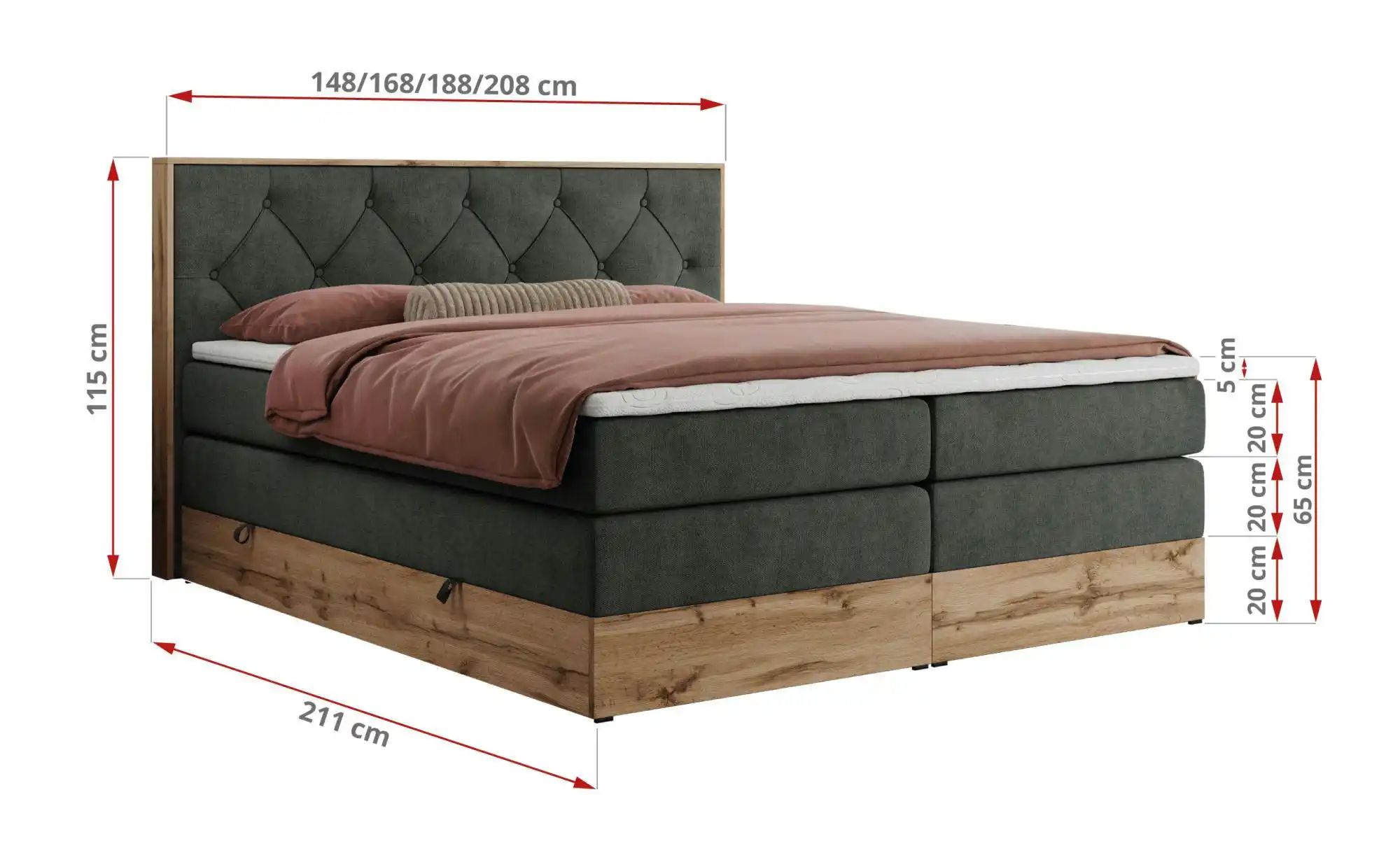 Boxspringbett mit Bettkasten Veneto King ¦ grau ¦ Maße (cm): B: 168 H: 115 günstig online kaufen