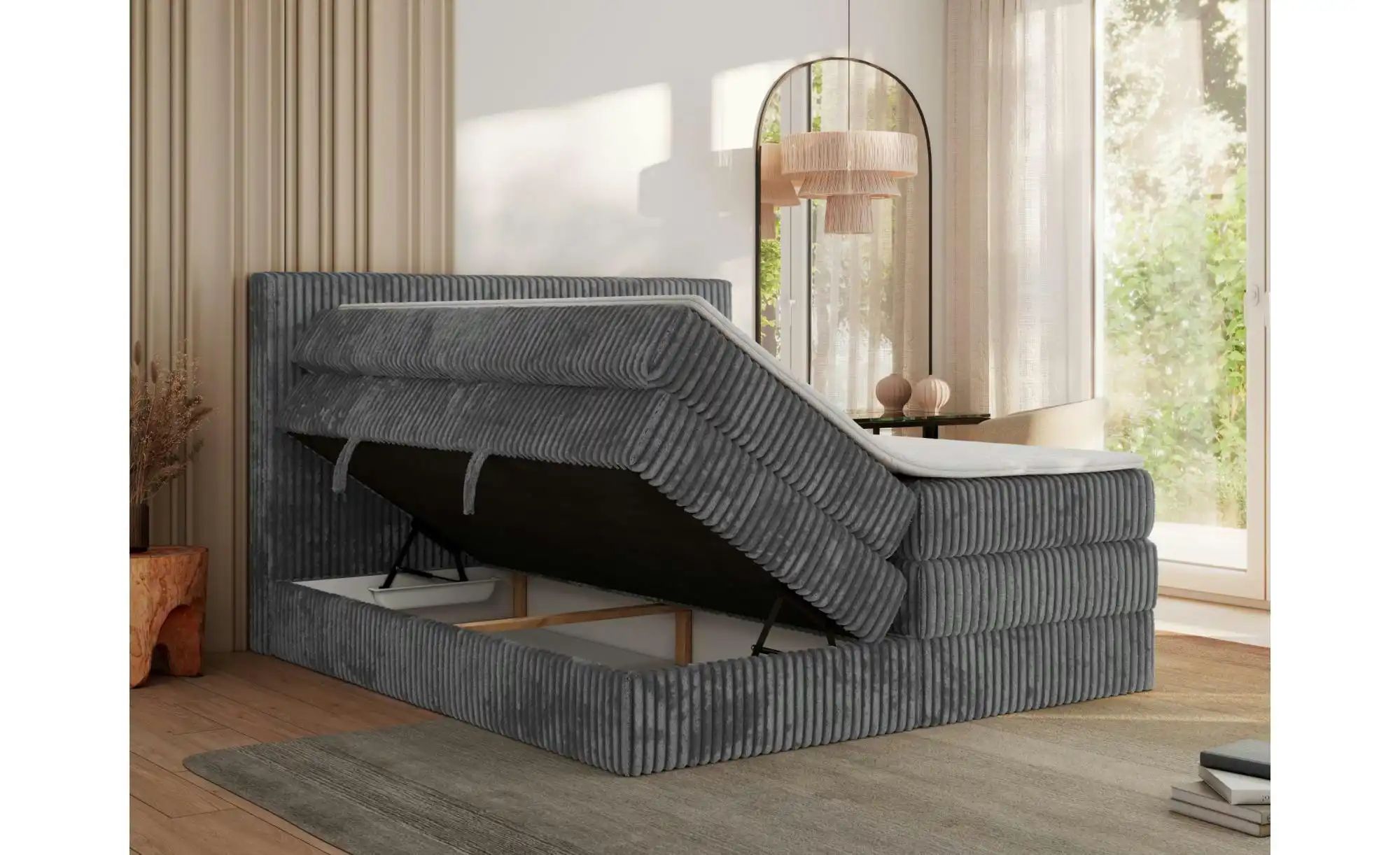 Boxspringbett mit Bettkasten Tiliano King ¦ grau ¦ Maße (cm): B: 146 H: 119 günstig online kaufen