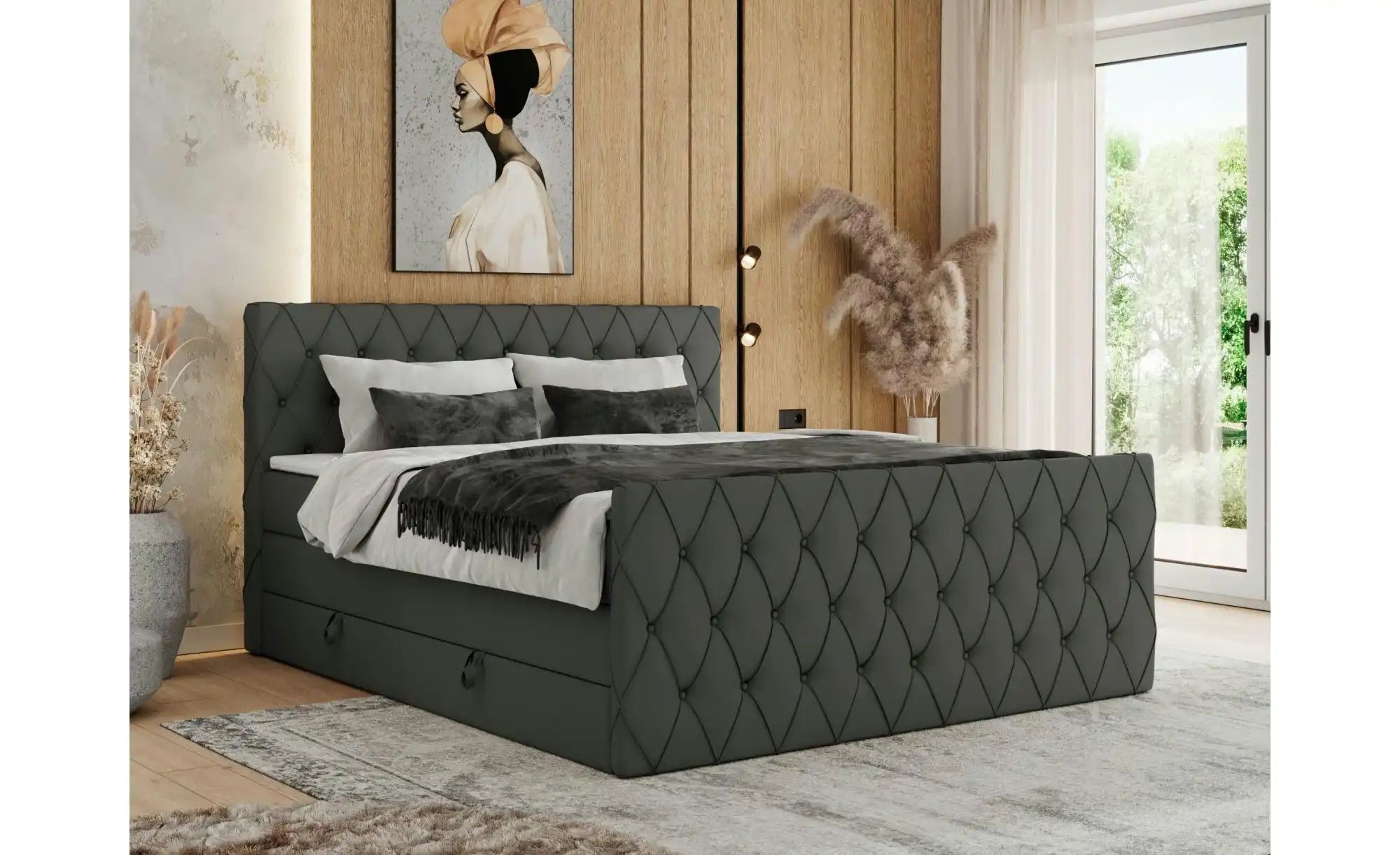 Boxspringbett mit Bettkasten Miren King Duo ¦ grau ¦ Maße (cm): B: 181 H: 1 günstig online kaufen