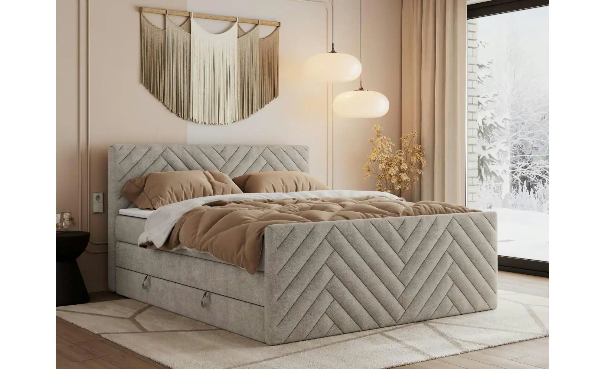 Boxspringbett mit Bettkasten Paris King Duo ¦ beige ¦ Maße (cm): B: 141 H: günstig online kaufen