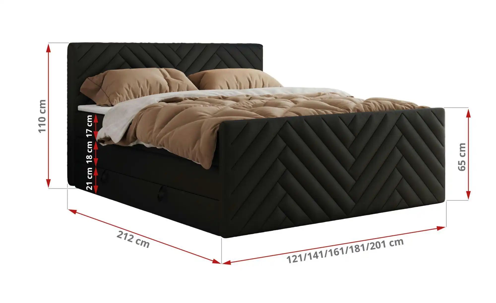 Boxspringbett mit Bettkasten Paris King Duo ¦ schwarz ¦ Maße (cm): B: 181 H günstig online kaufen
