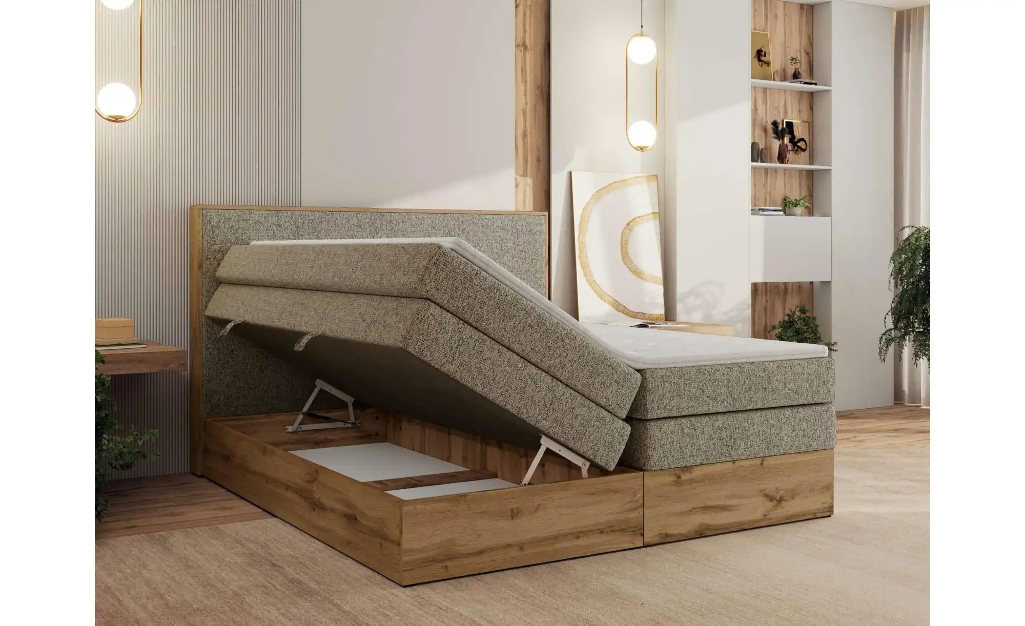 Thumbnail - Boxspringbett mit Bettkasten Wood Classic King ¦ beige ¦ Maße (cm): B: 164 H: 120 Betten > Boxspringbetten - Höffner