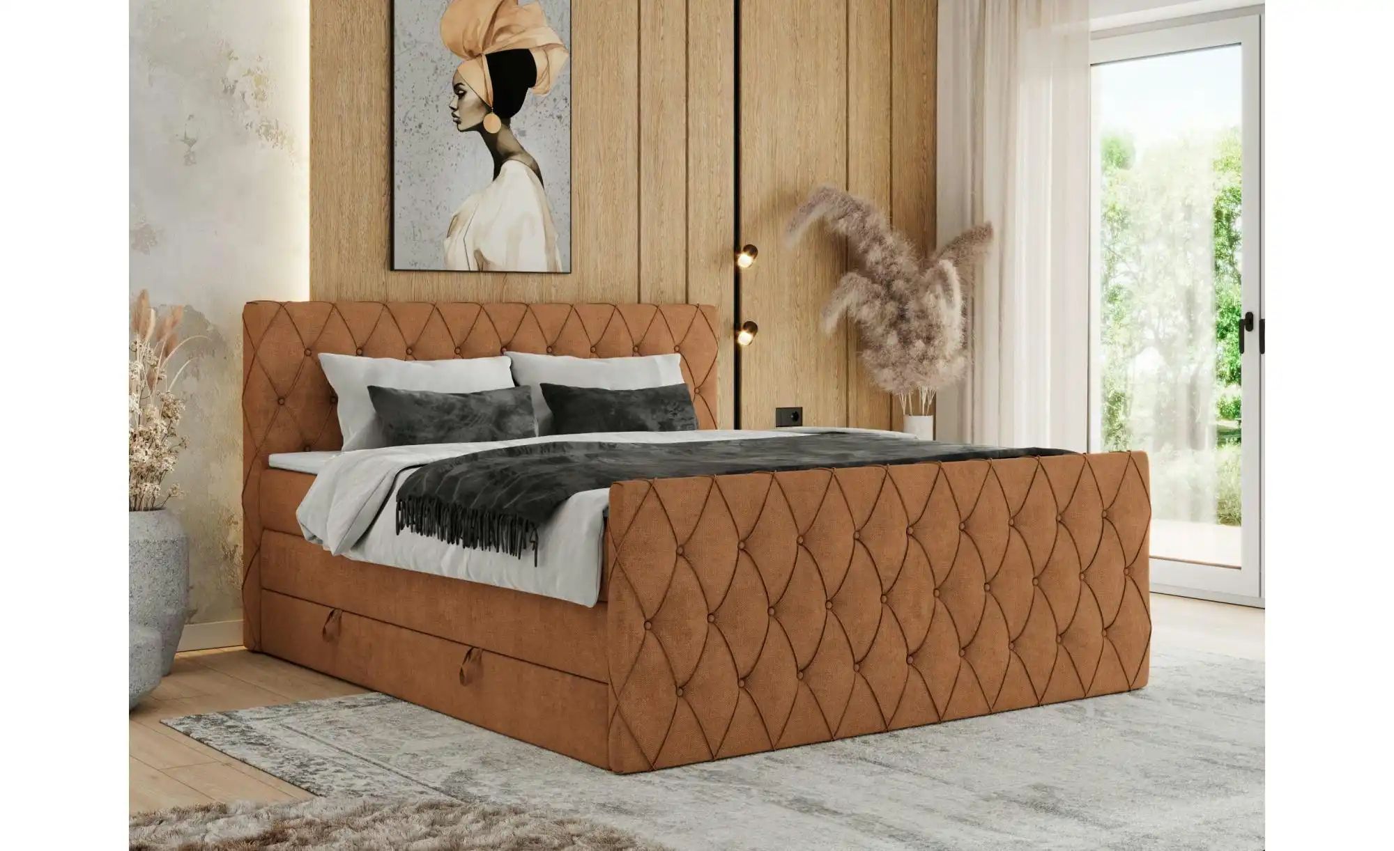 Boxspringbett mit Bettkasten Miren King Duo ¦ orange ¦ Maße (cm): B: 201 H: günstig online kaufen