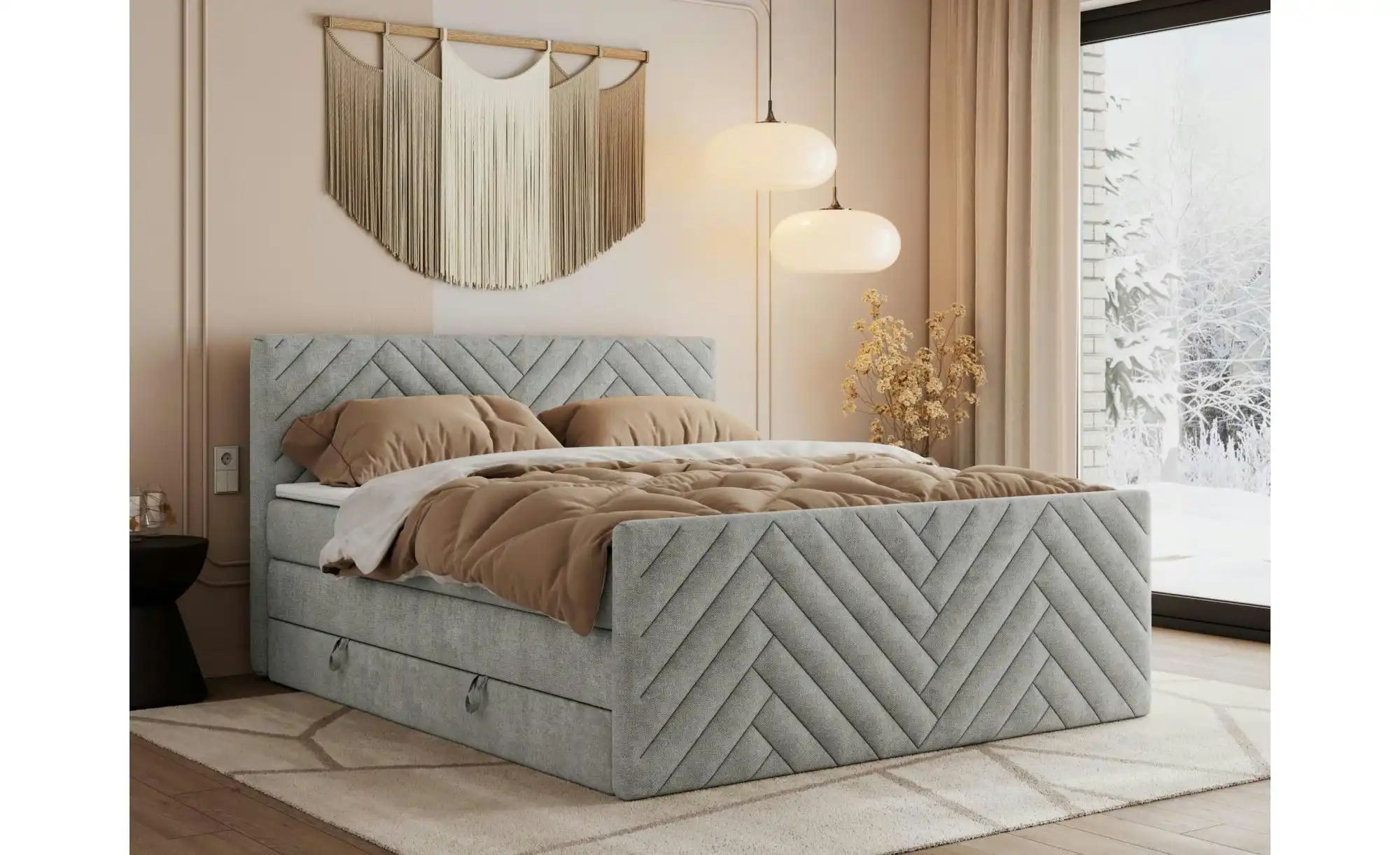 Boxspringbett mit Bettkasten Paris King Duo ¦ grau ¦ Maße (cm): B: 201 H: 1 günstig online kaufen