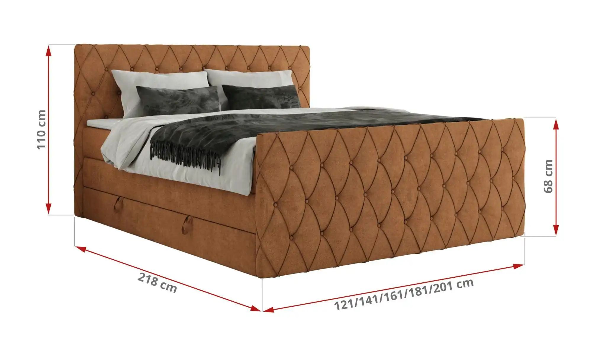 Boxspringbett mit Bettkasten Miren King Duo ¦ orange ¦ Maße (cm): B: 141 H: günstig online kaufen