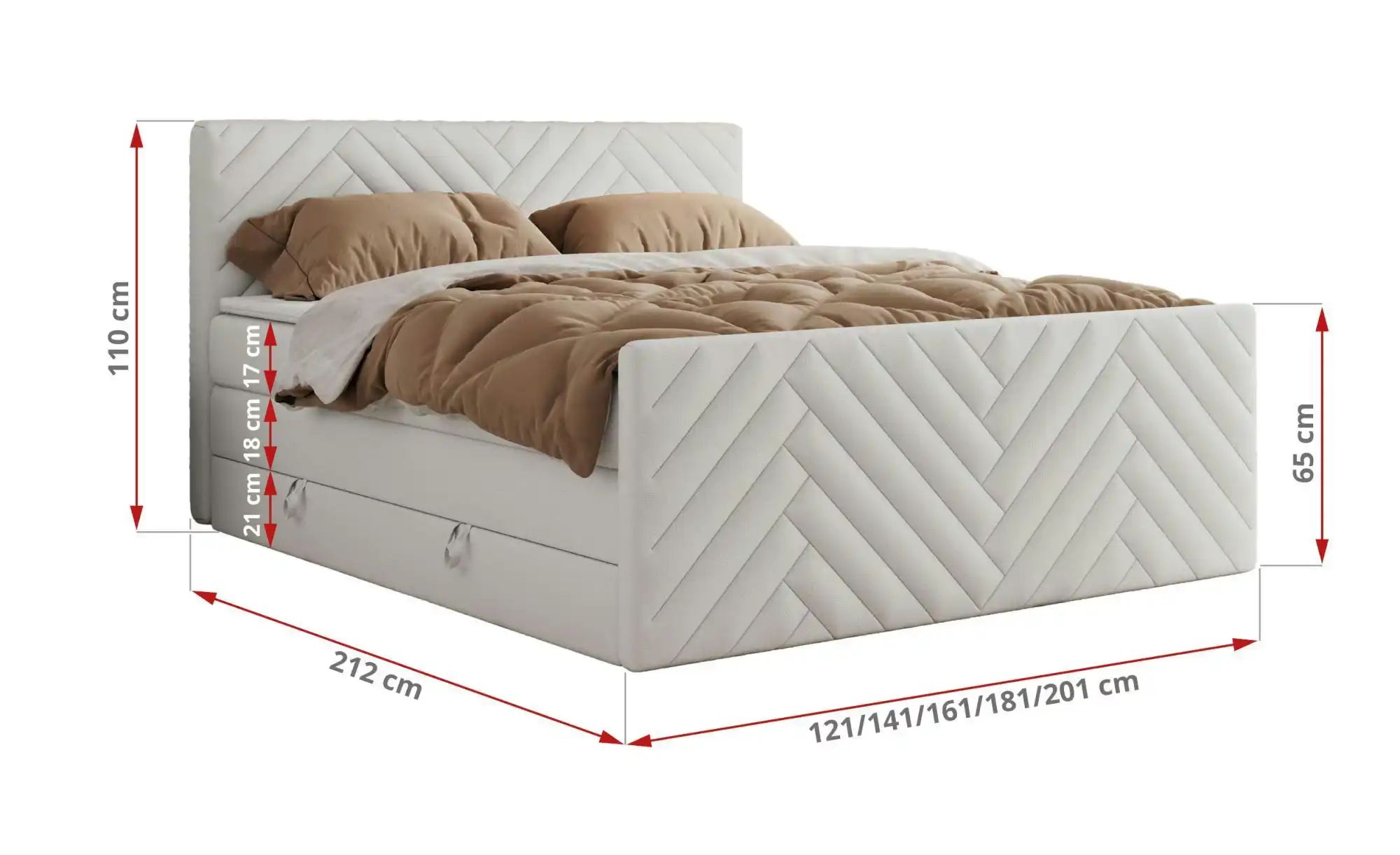 Boxspringbett mit Bettkasten Paris King Duo ¦ weiß ¦ Maße (cm): B: 181 H: 1 günstig online kaufen