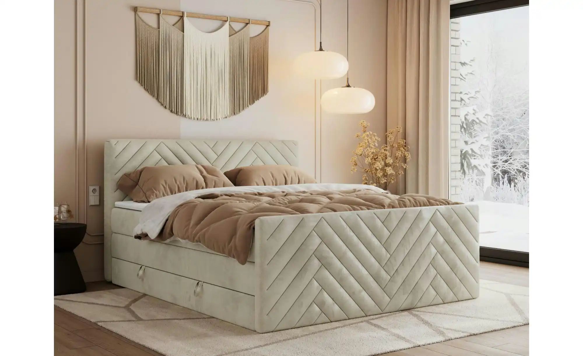 Thumbnail - Boxspringbett mit Bettkasten Paris King Duo ¦ beige ¦ Maße (cm): B: 161 H: 110 Betten > Boxspringbetten - Höffner