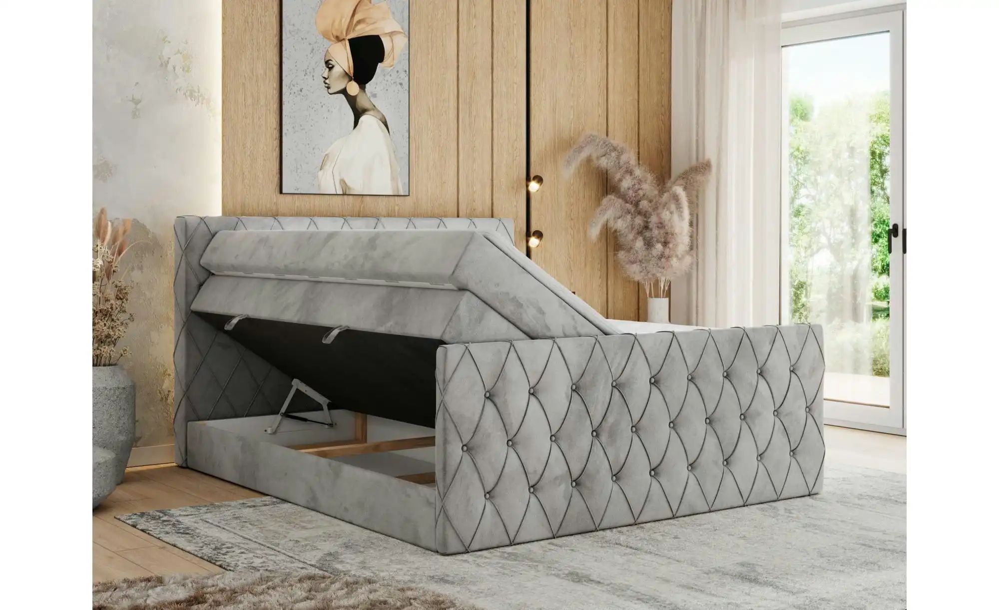 Boxspringbett mit Bettkasten Miren King Duo ¦ grau ¦ Maße (cm): B: 161 H: 1 günstig online kaufen