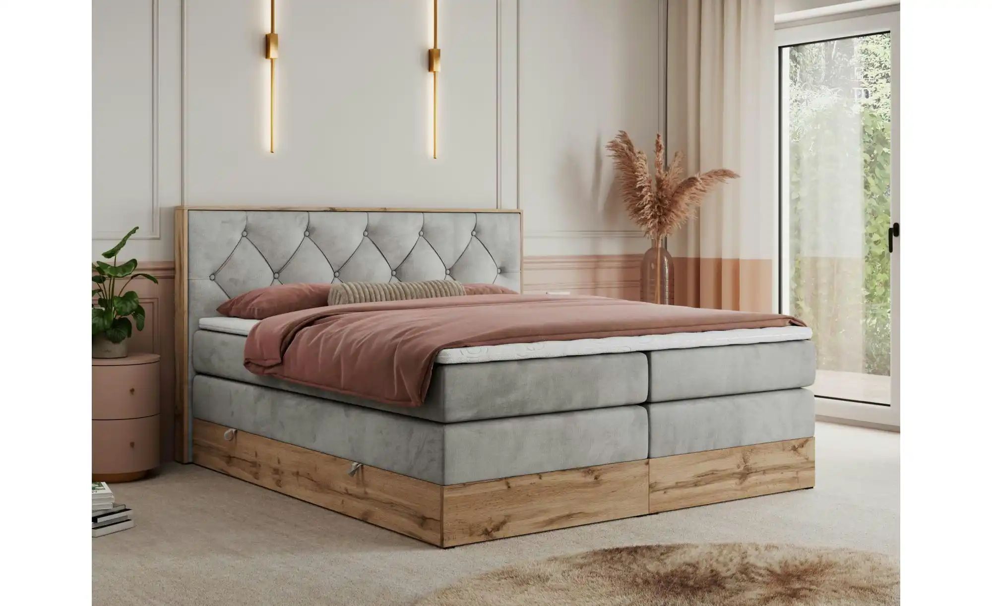 Boxspringbett mit Bettkasten Veneto King ¦ grau ¦ Maße (cm): B: 148 H: 115 günstig online kaufen