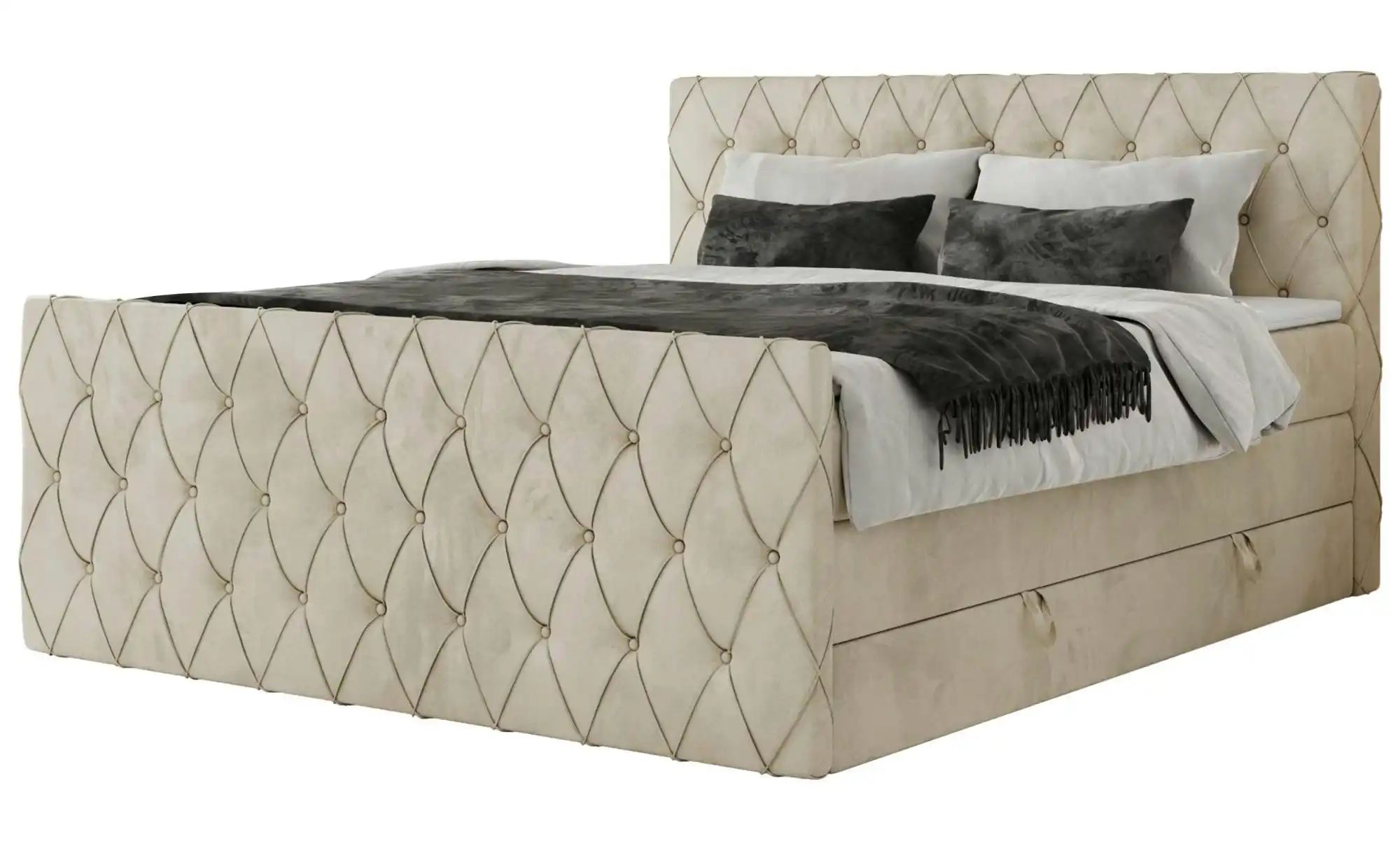 Boxspringbett mit Bettkasten Miren King Duo ¦ beige ¦ Maße (cm): B: 141 H: günstig online kaufen
