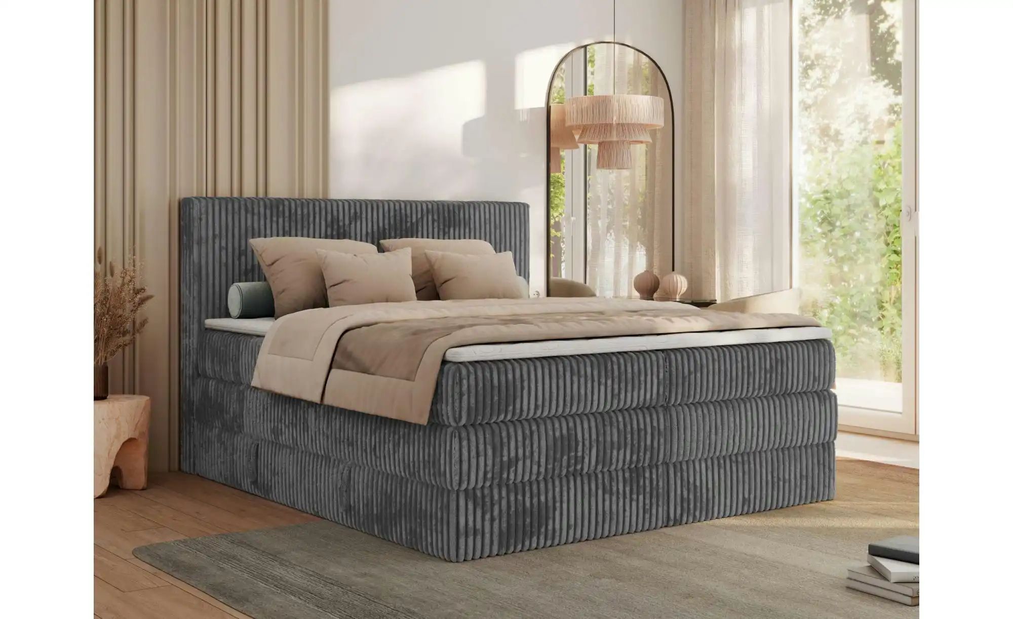 Boxspringbett mit Bettkasten Tiliano King ¦ grau ¦ Maße (cm): B: 146 H: 119 günstig online kaufen