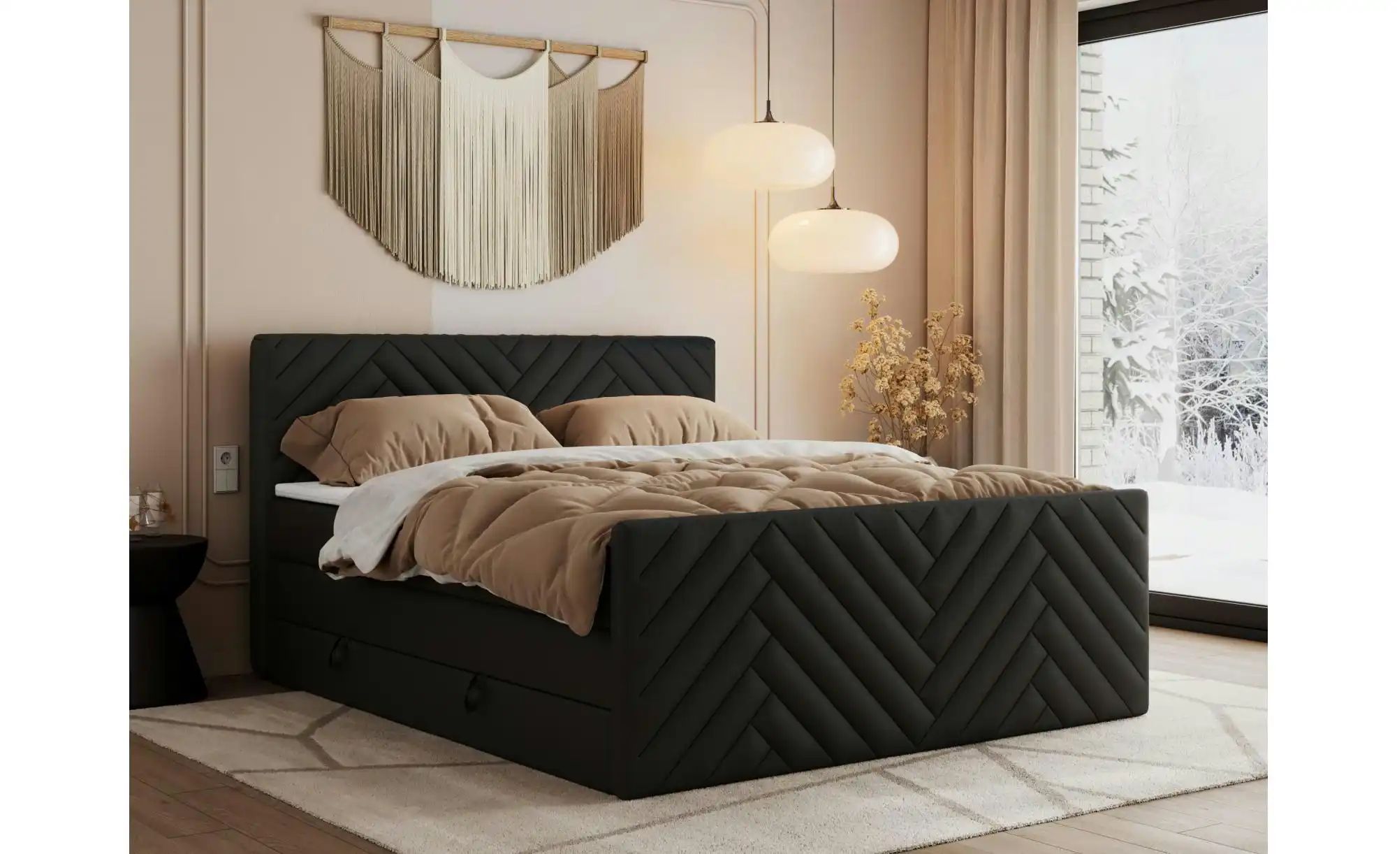 Boxspringbett mit Bettkasten Paris King Duo ¦ schwarz ¦ Maße (cm): B: 181 H günstig online kaufen